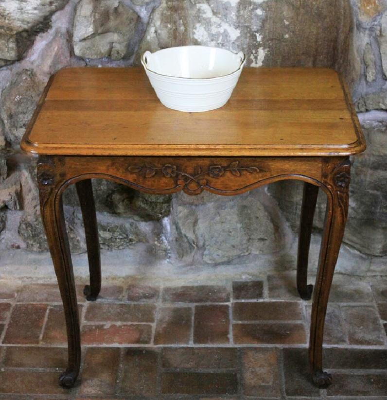 French Provincial Carved French Oak Side Table For Sale