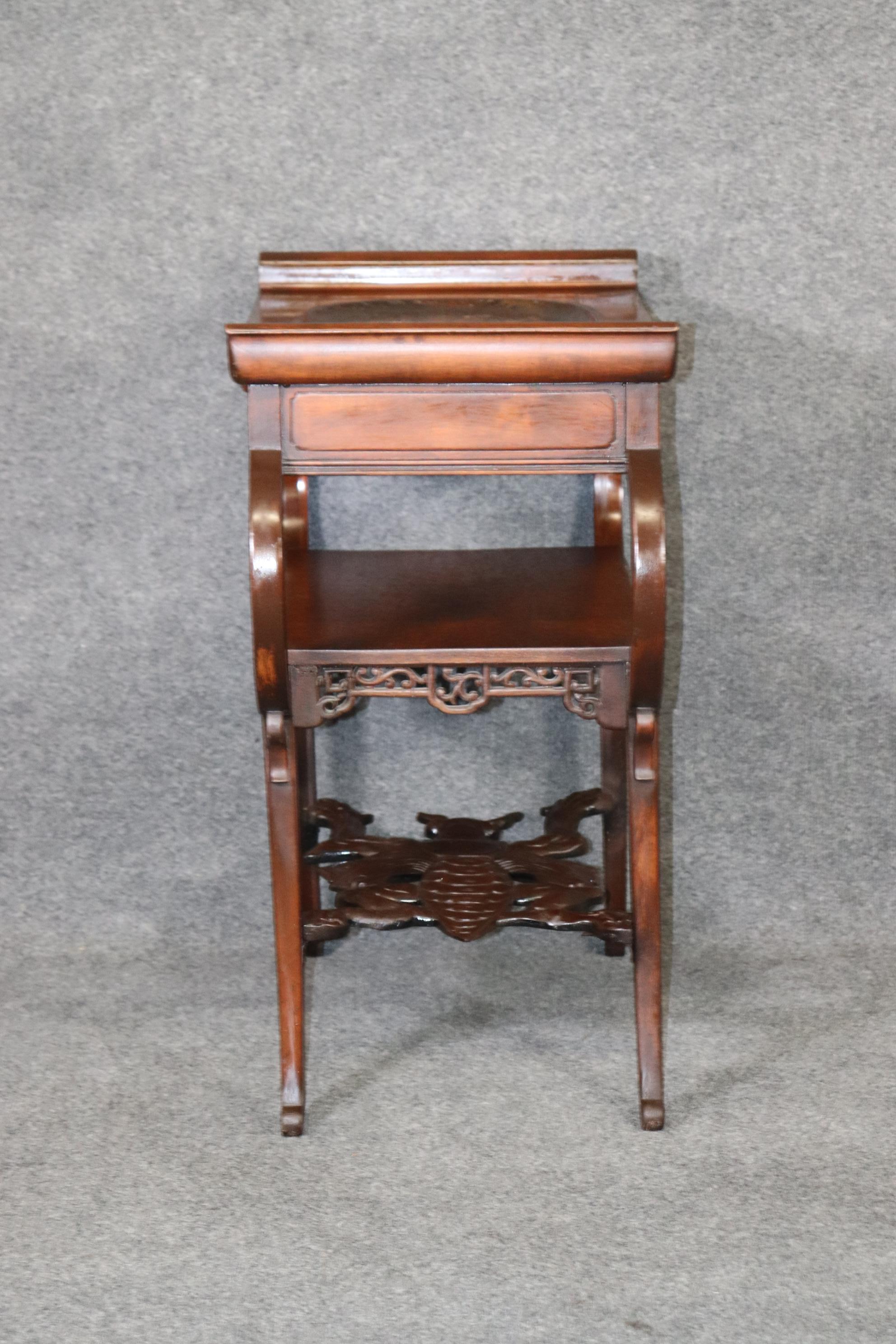 Chinese Export Carved French Oriental Style Two Tier side table in the style of Gabriel Viardot For Sale