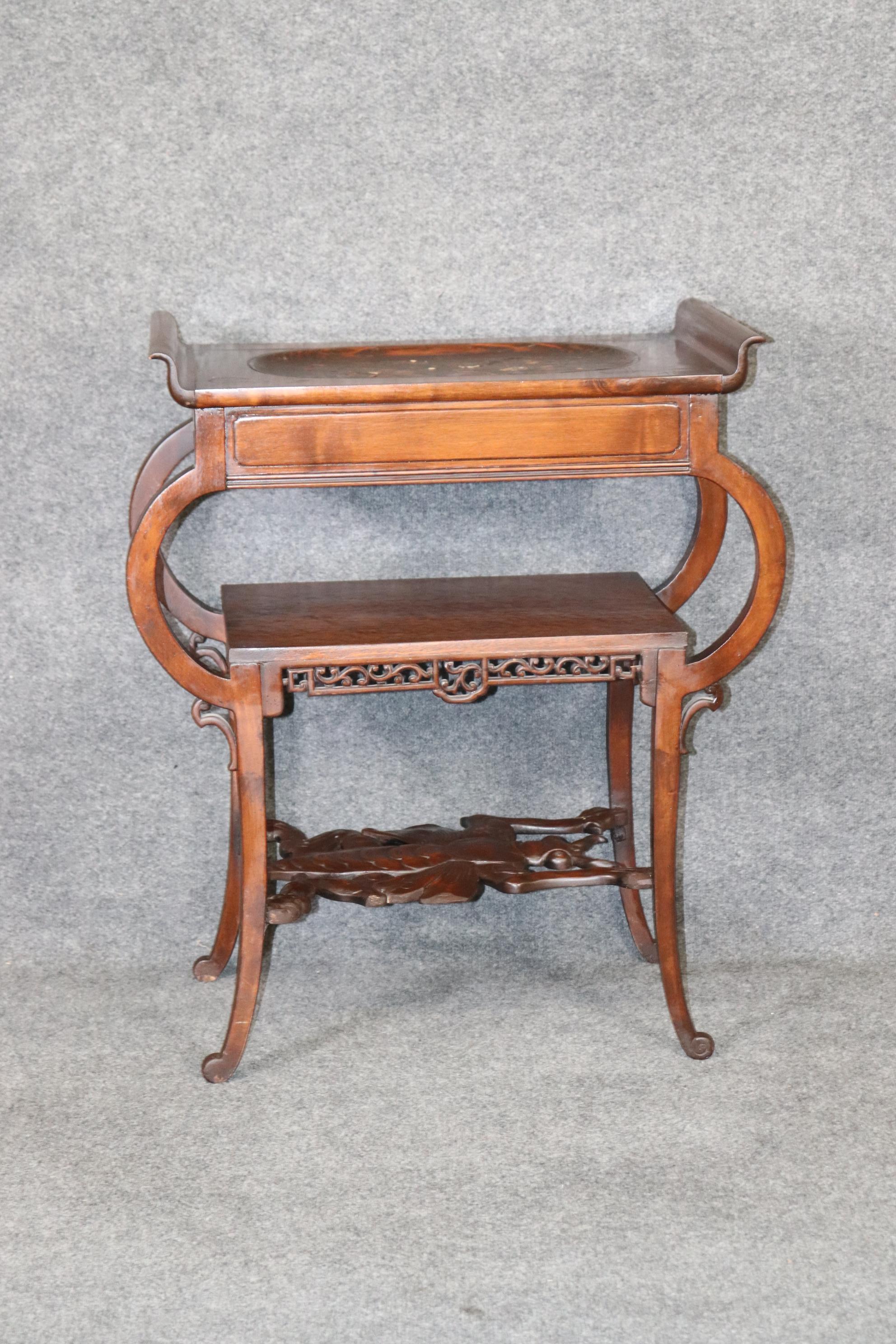 Hand-Carved Carved French Oriental Style Two Tier side table in the style of Gabriel Viardot For Sale