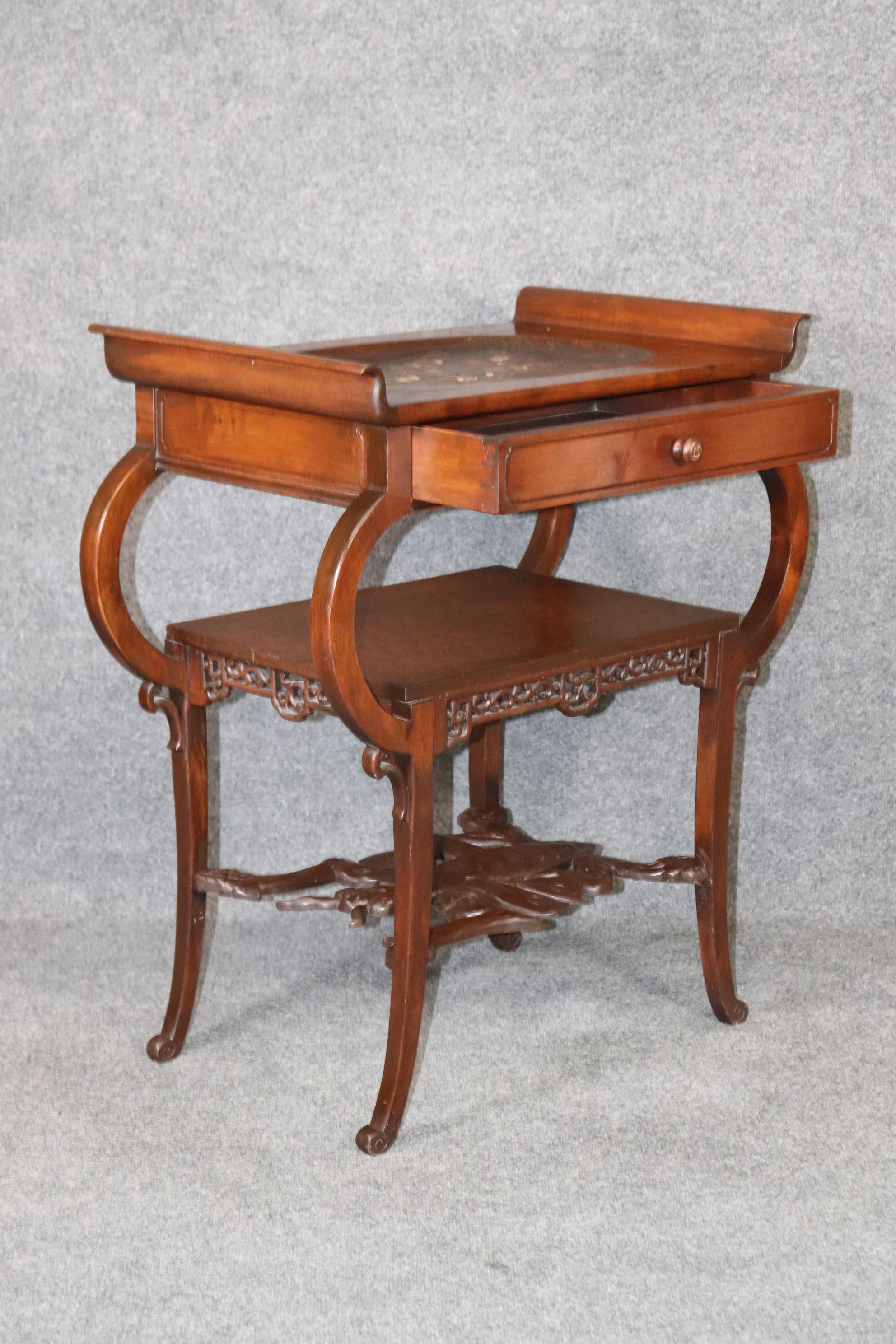 Mid-20th Century Carved French Oriental Style Two Tier side table in the style of Gabriel Viardot For Sale