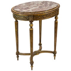 Carved French Oval Painted Marble-Top Table