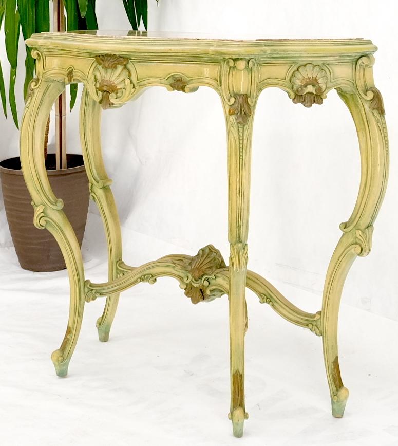 American Carved French Regency Paint Decorated Console Table w/ Rouge Pink Marble Top For Sale