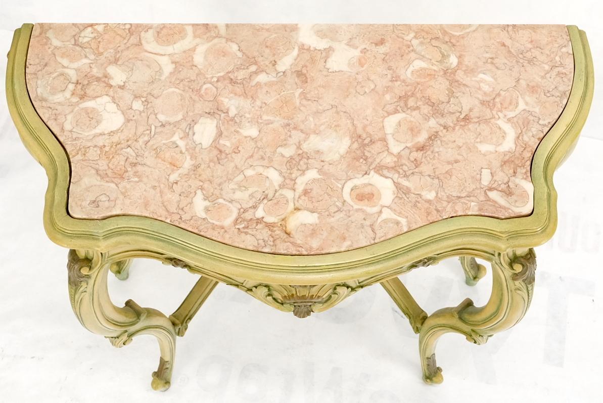 Hand-Painted Carved French Regency Paint Decorated Console Table w/ Rouge Pink Marble Top For Sale