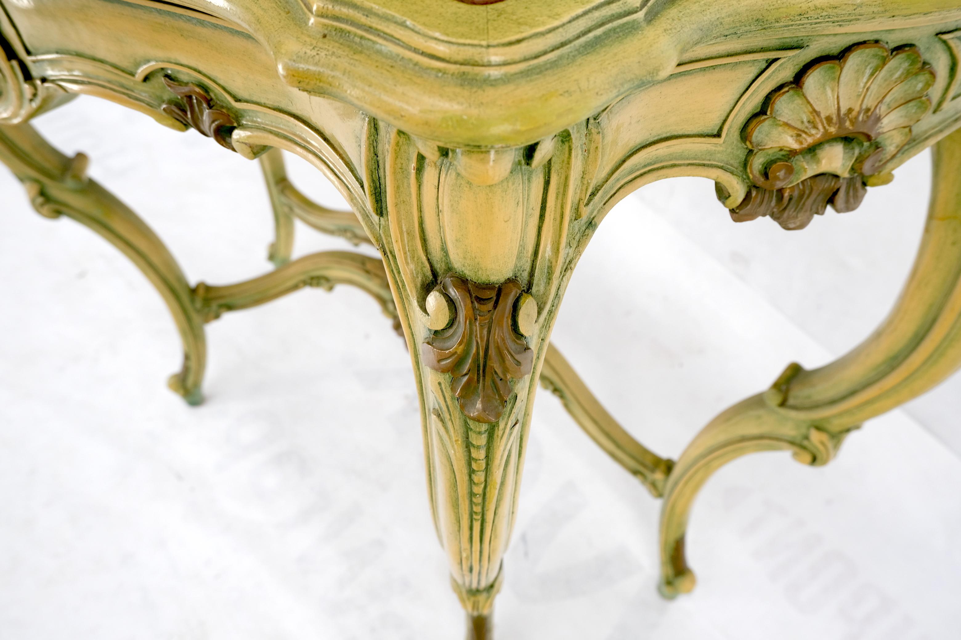 Carved French Regency Paint Decorated Console Table w/ Rouge Pink Marble Top For Sale 1