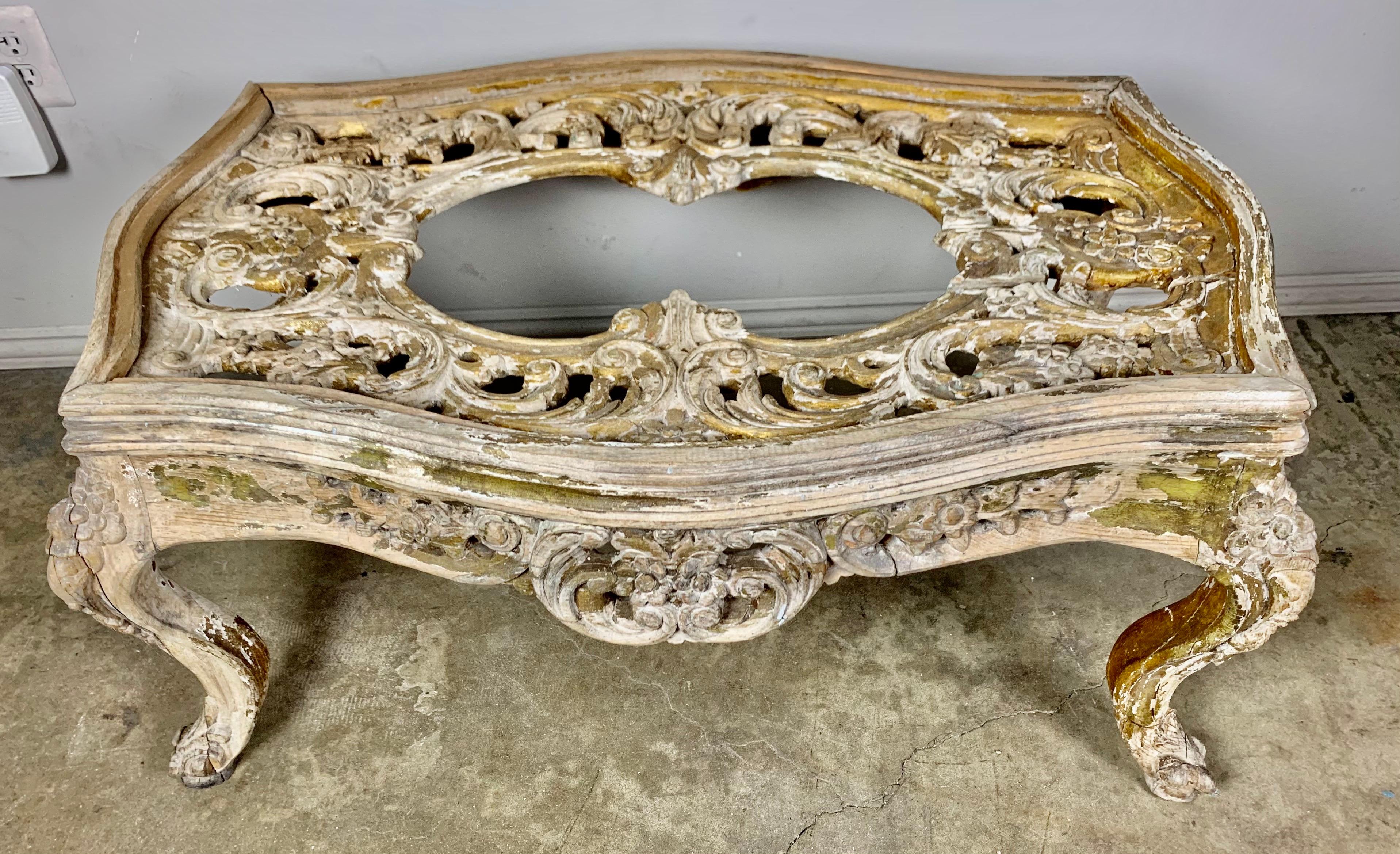 Carved French Rococo Style Carved Wood Tea Table with Glass Top 5