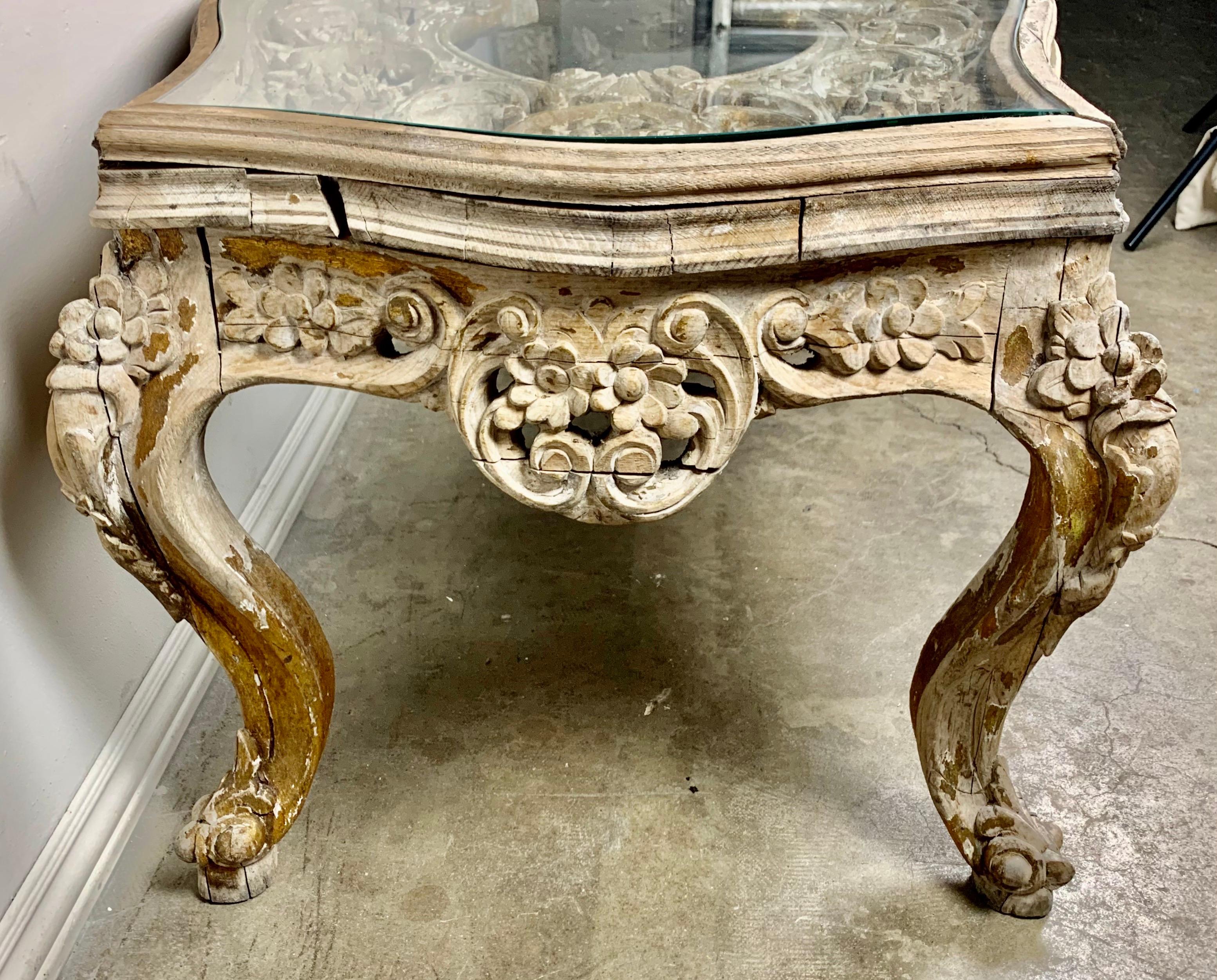 wooden tea table with glass top