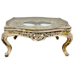 Carved French Rococo Style Carved Wood Tea Table with Glass Top