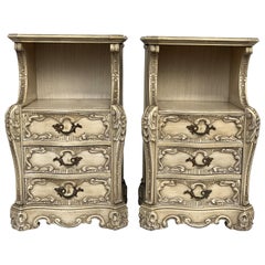 Antique Carved French Rococo Style Pair of Nightstands with Open Shelve, circa 1930s
