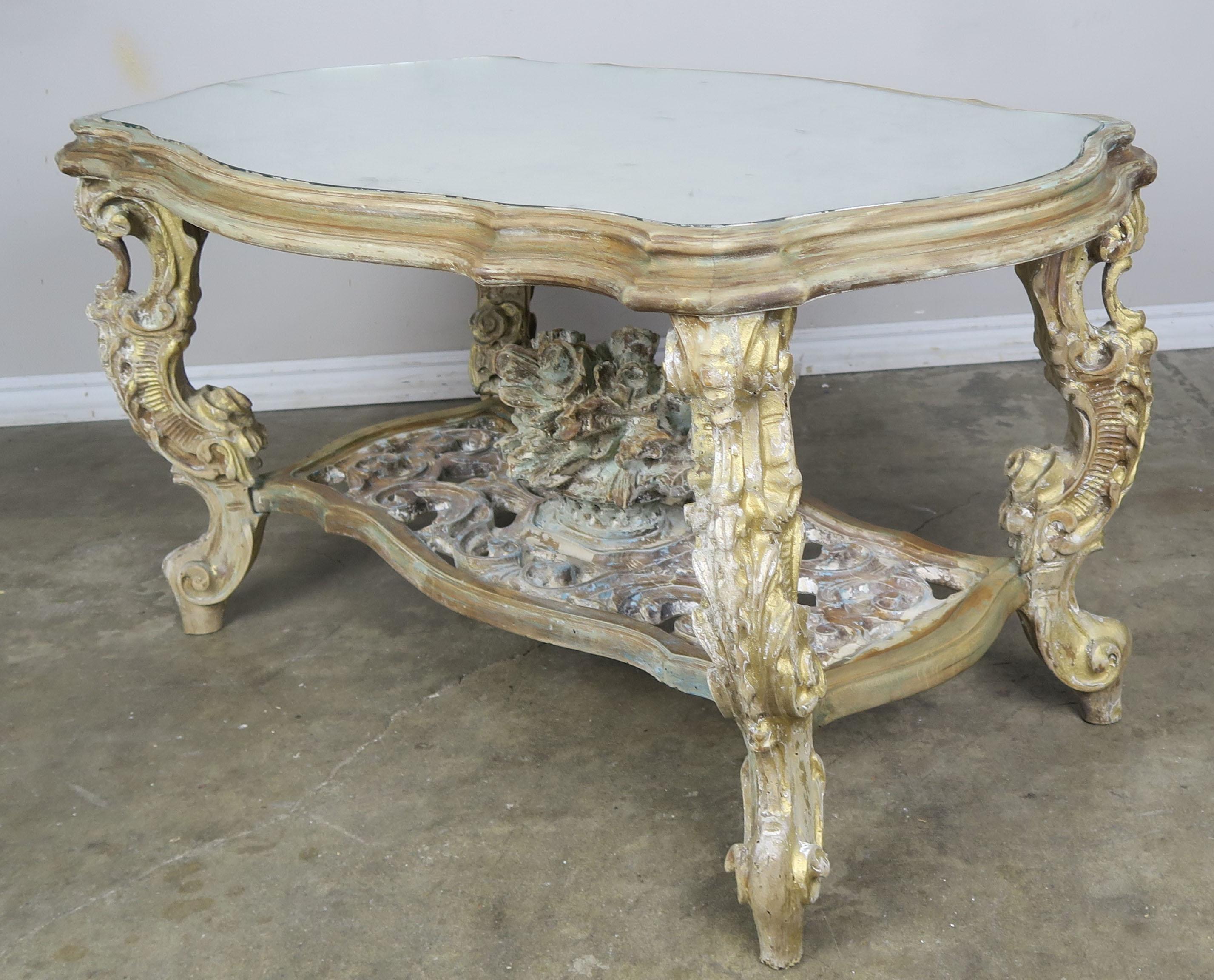 Carved French Rococo Style Tea Table with Silvered Mirror Top, circa 1930s 4
