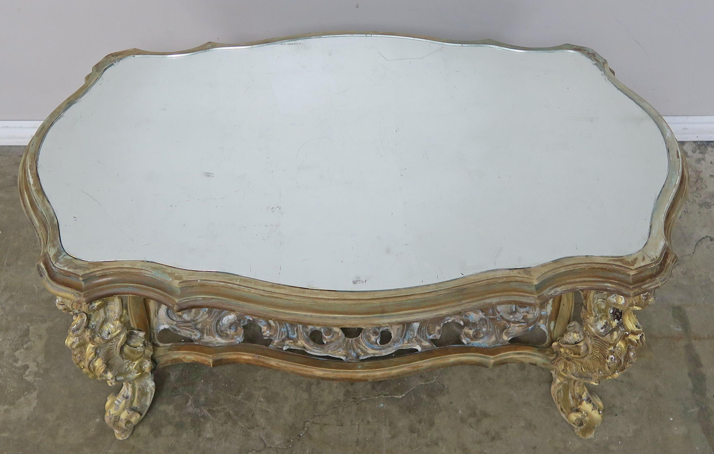 Carved French Rococo Style Tea Table with Silvered Mirror Top, circa 1930s 5
