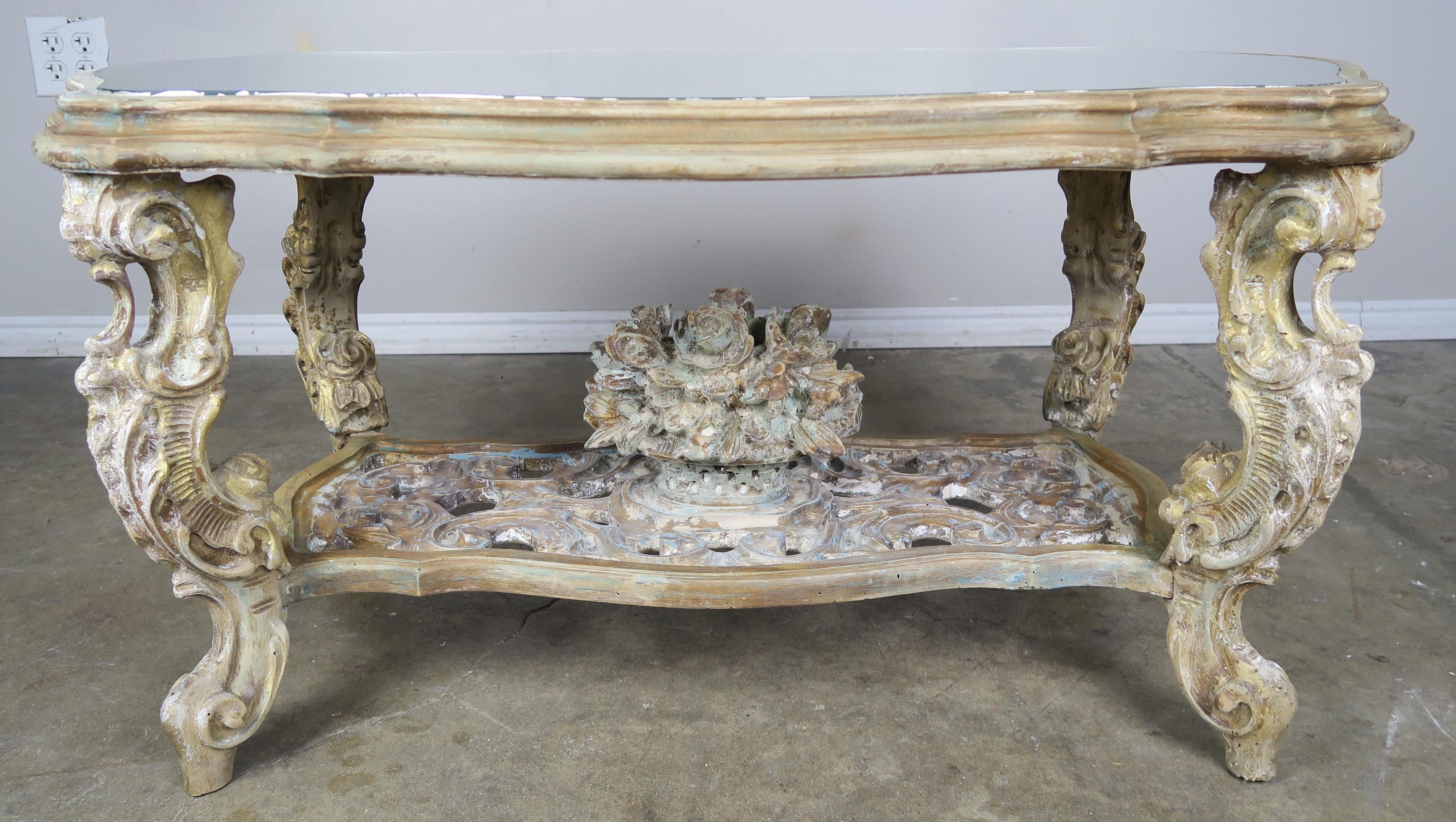 Carved French Rococo Style Tea Table with Silvered Mirror Top, circa 1930s 6