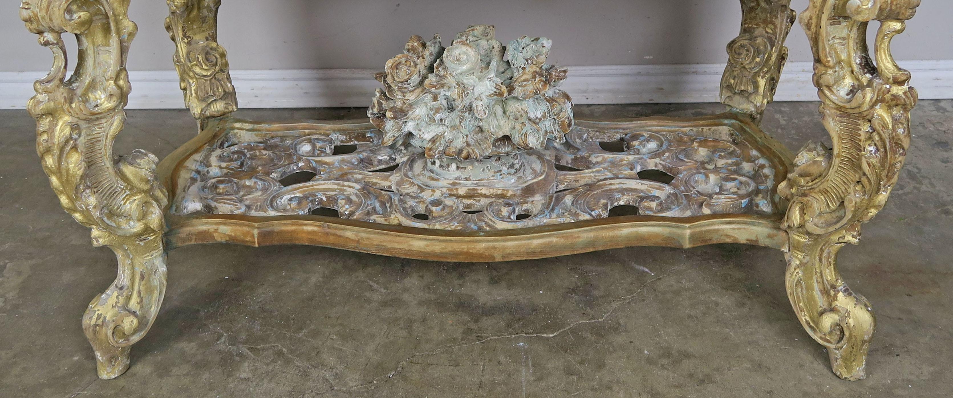 Mid-20th Century Carved French Rococo Style Tea Table with Silvered Mirror Top, circa 1930s