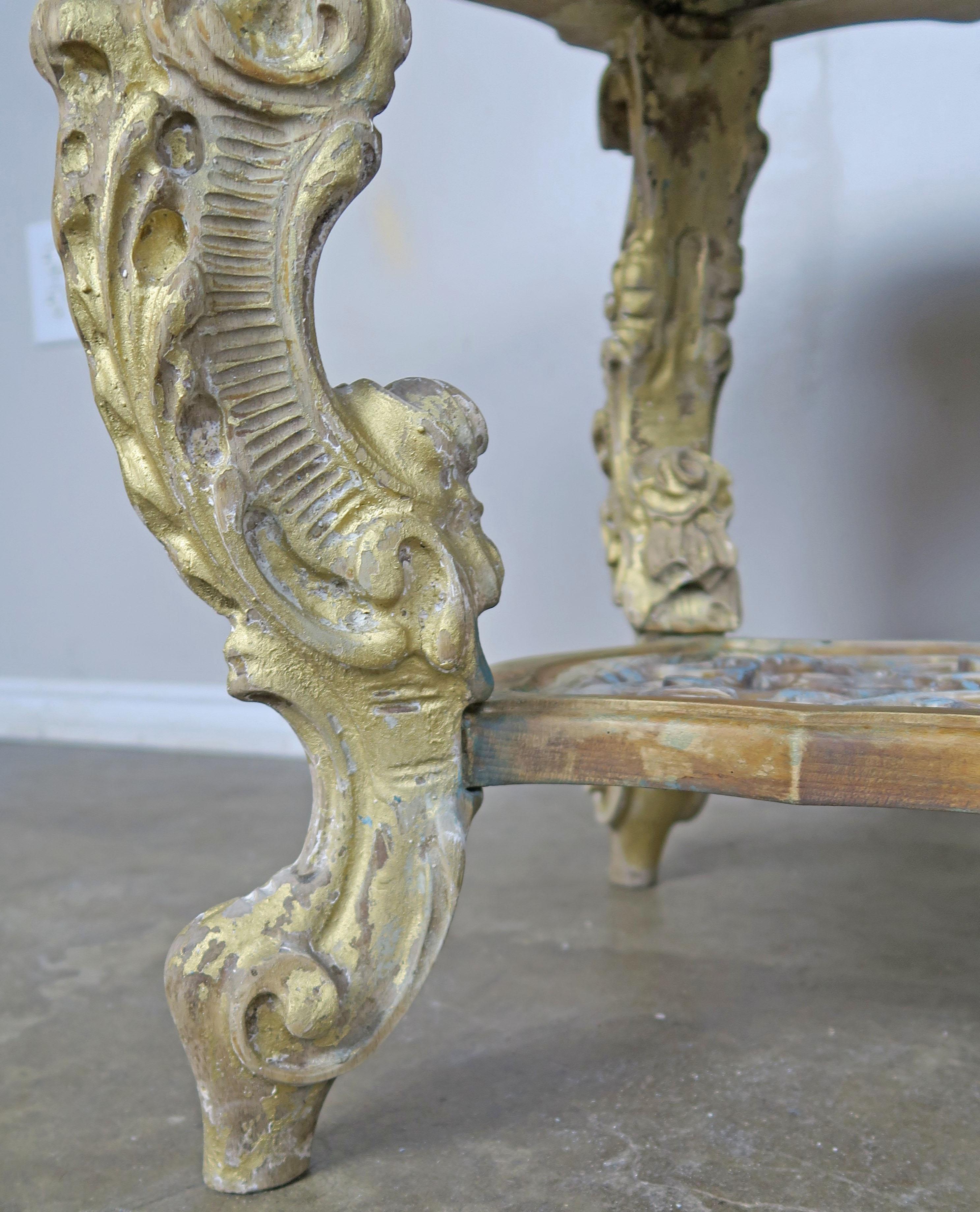 Carved French Rococo Style Tea Table with Silvered Mirror Top, circa 1930s 1