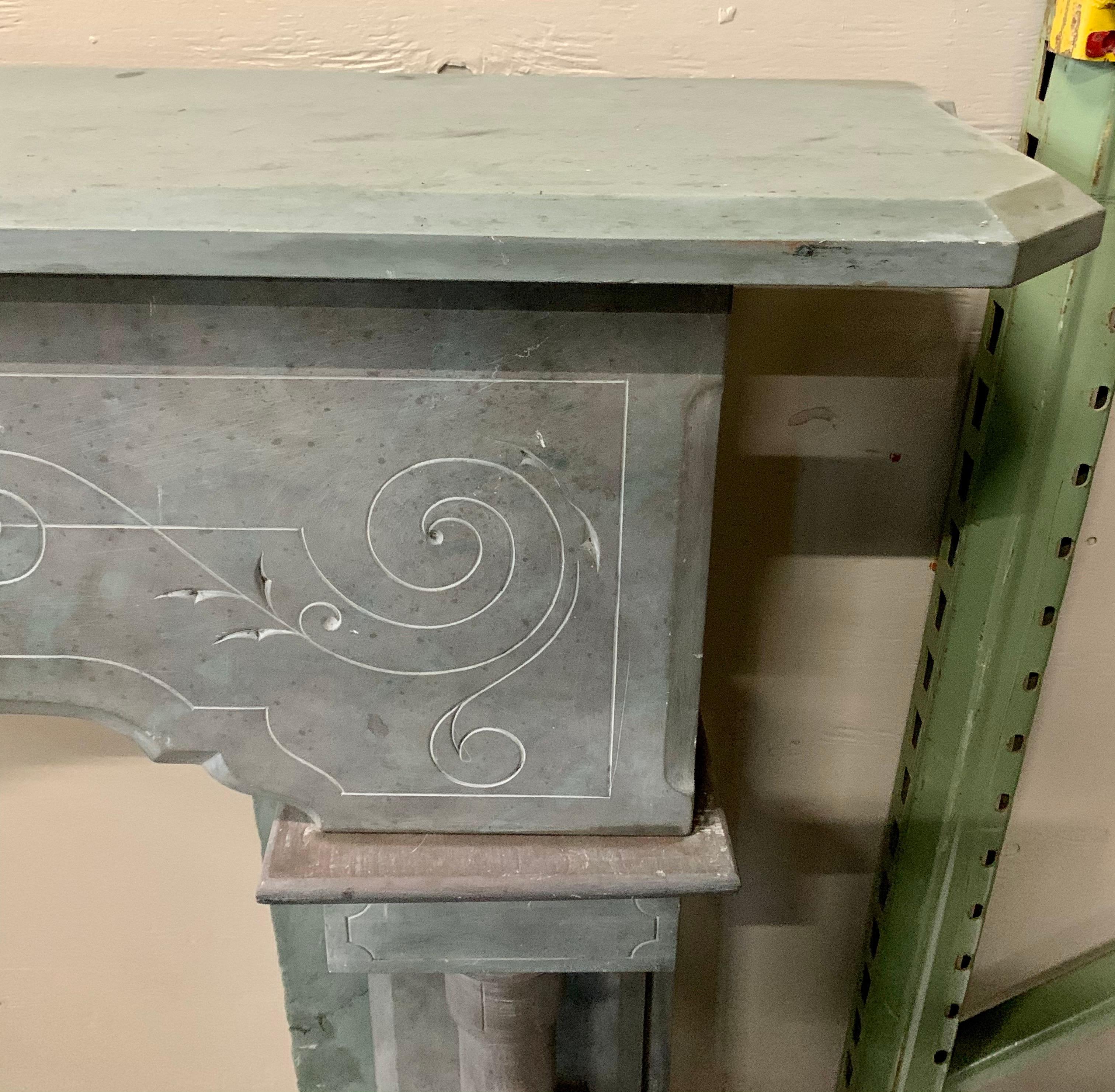 Carved French Slate Mantel Fireplace Chimneypiece Mantle, 19th Century In Good Condition In West Hartford, CT