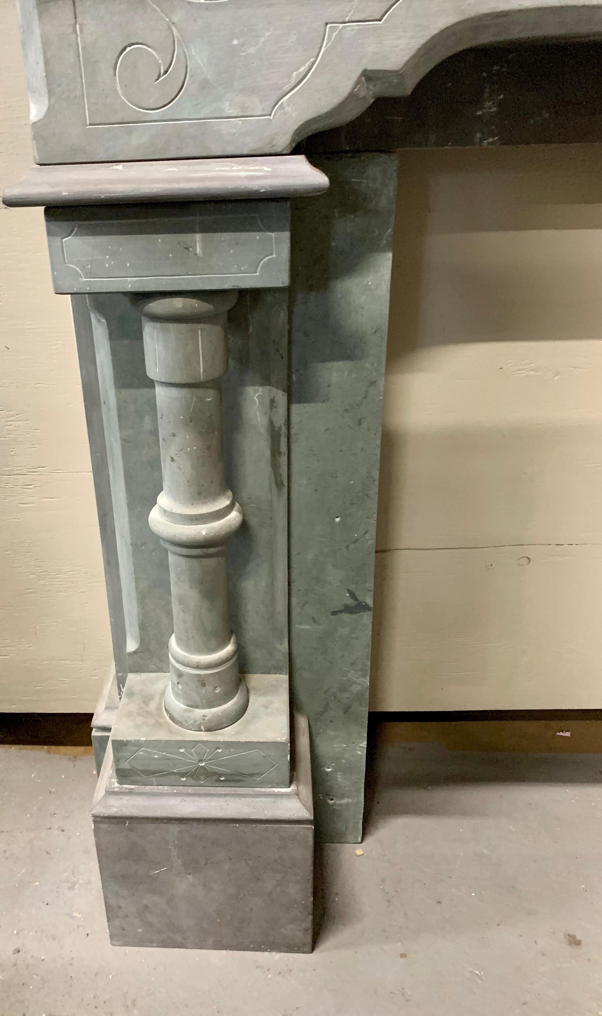 Carved French Slate Mantel Fireplace Chimneypiece Mantle, 19th Century 1