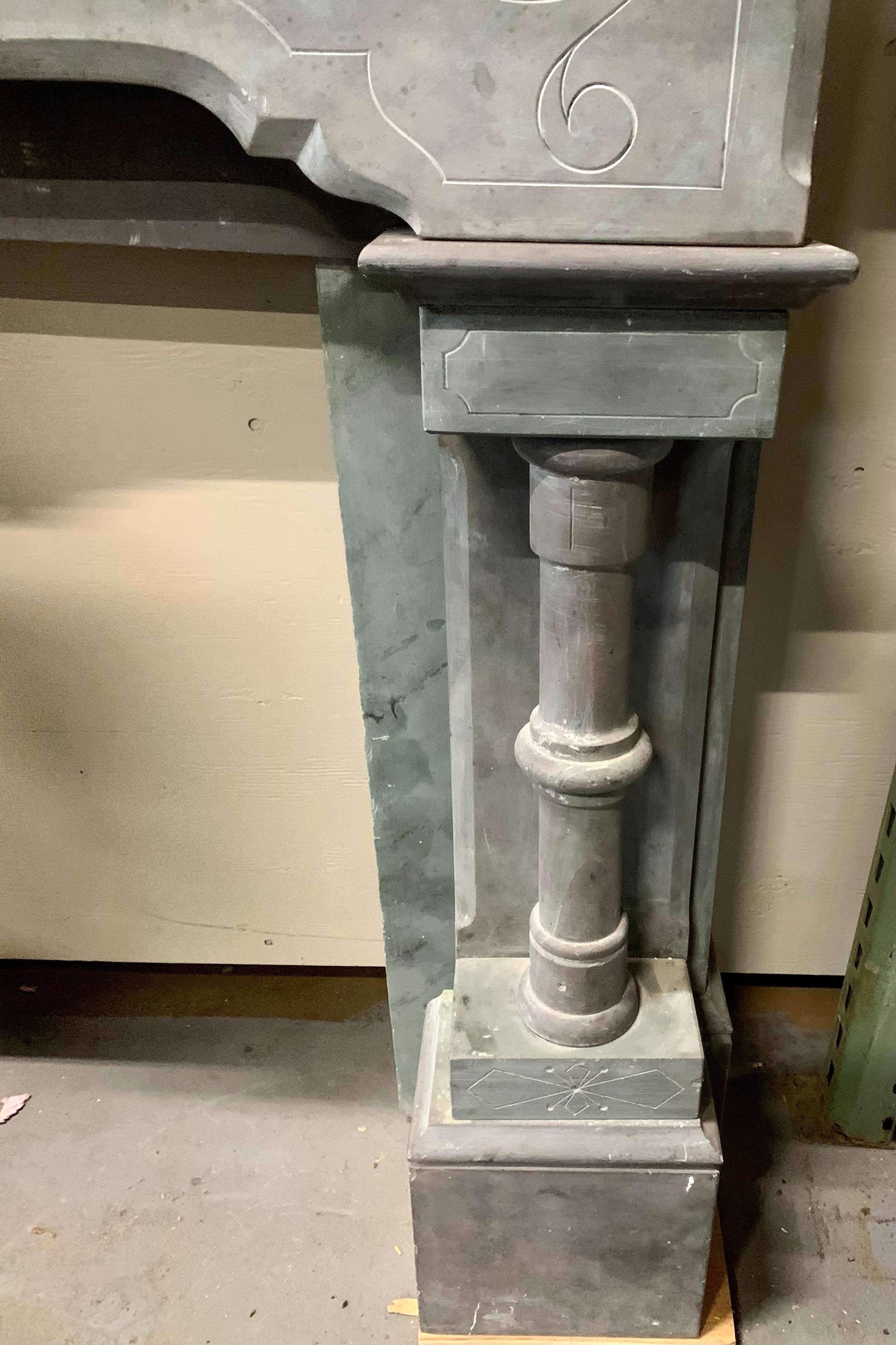 Carved French Slate Mantel Fireplace Chimneypiece Mantle, 19th Century 2
