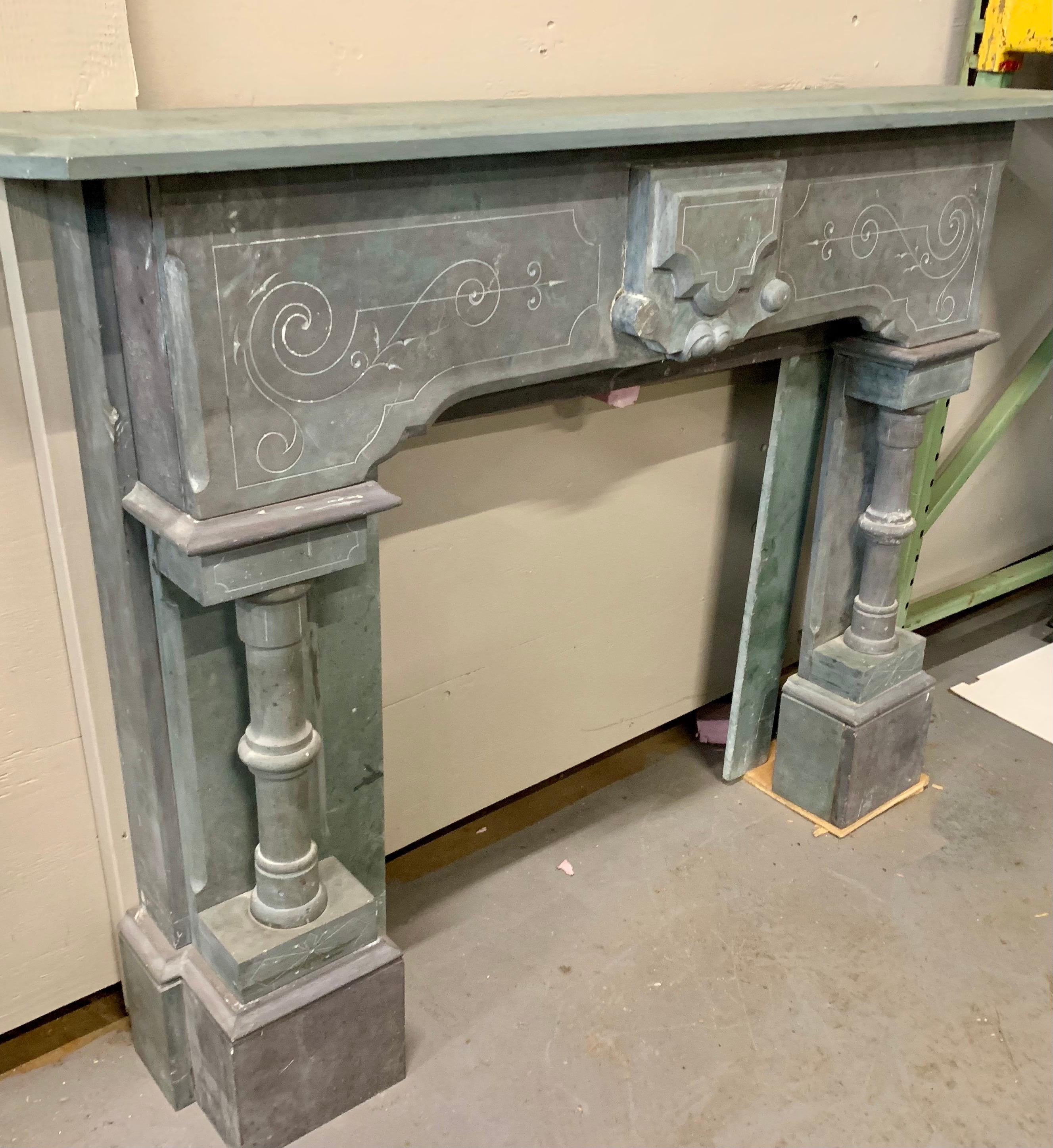 Carved French Slate Mantel Fireplace Chimneypiece Mantle, 19th Century 4