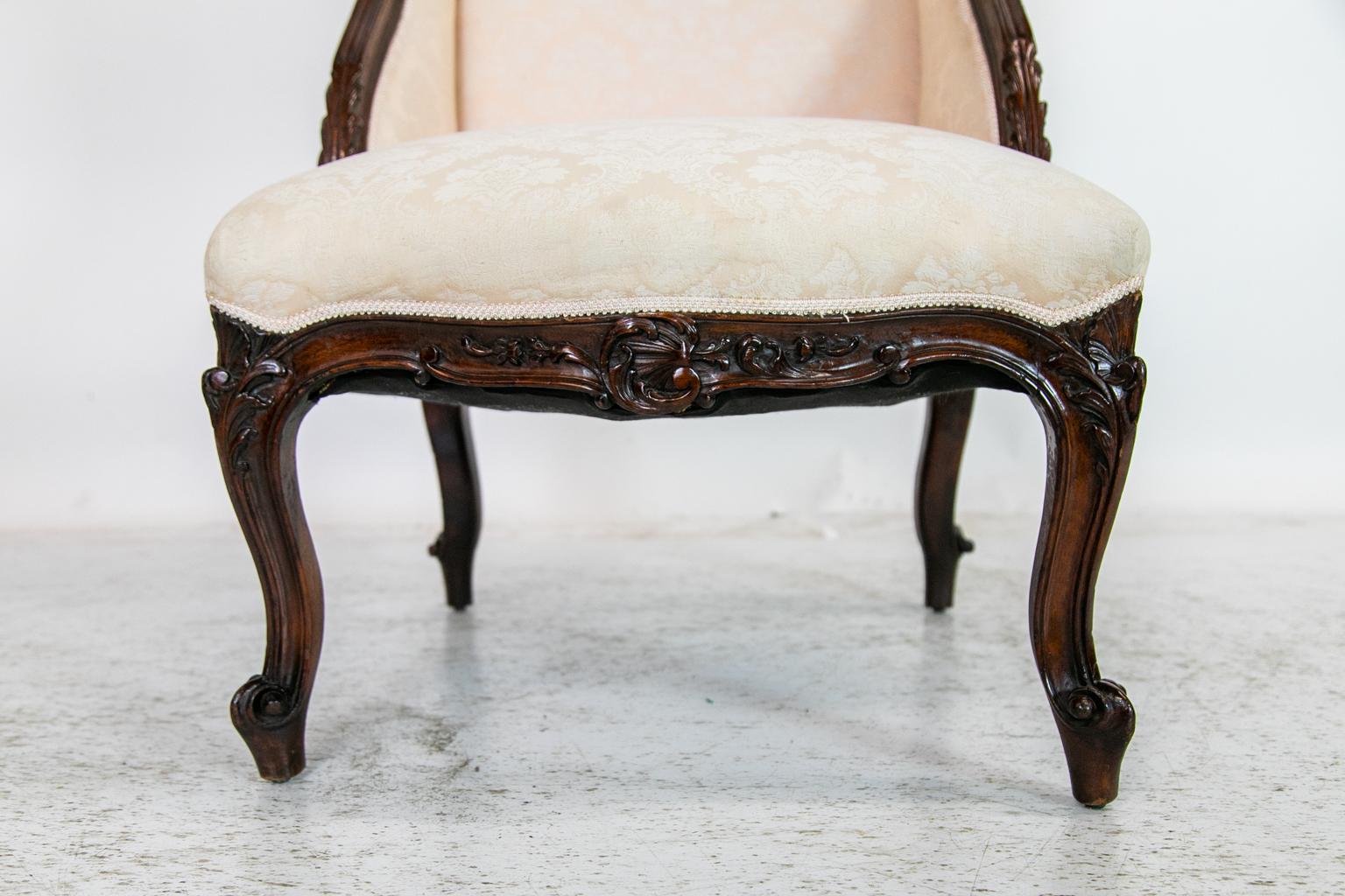 Carved French Slipper Armchair For Sale 3
