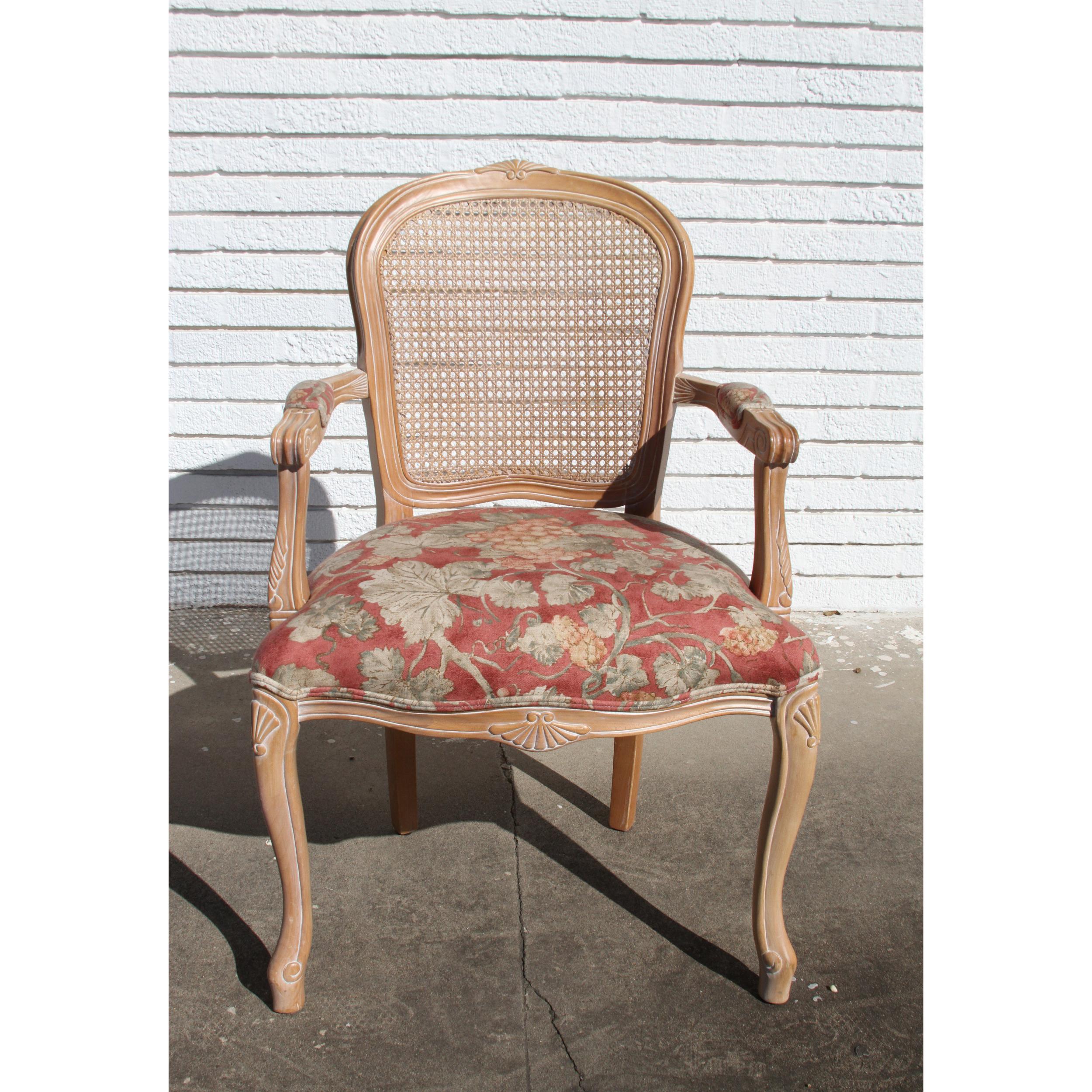 Caning Carved French Style King Cane Back Chair For Sale