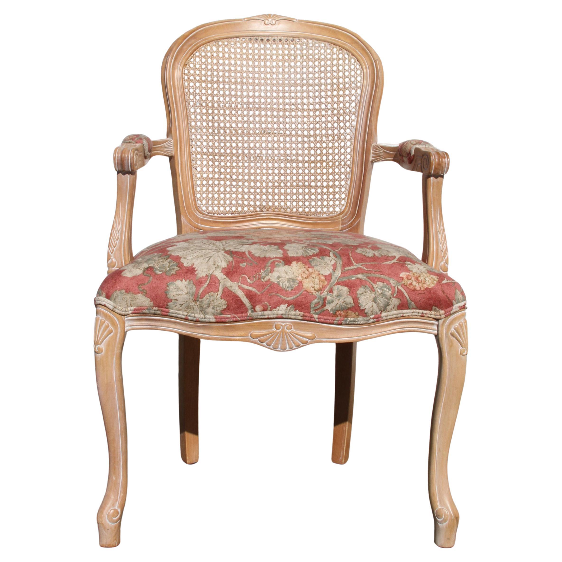 Carved French Style King Cane Back Chair For Sale