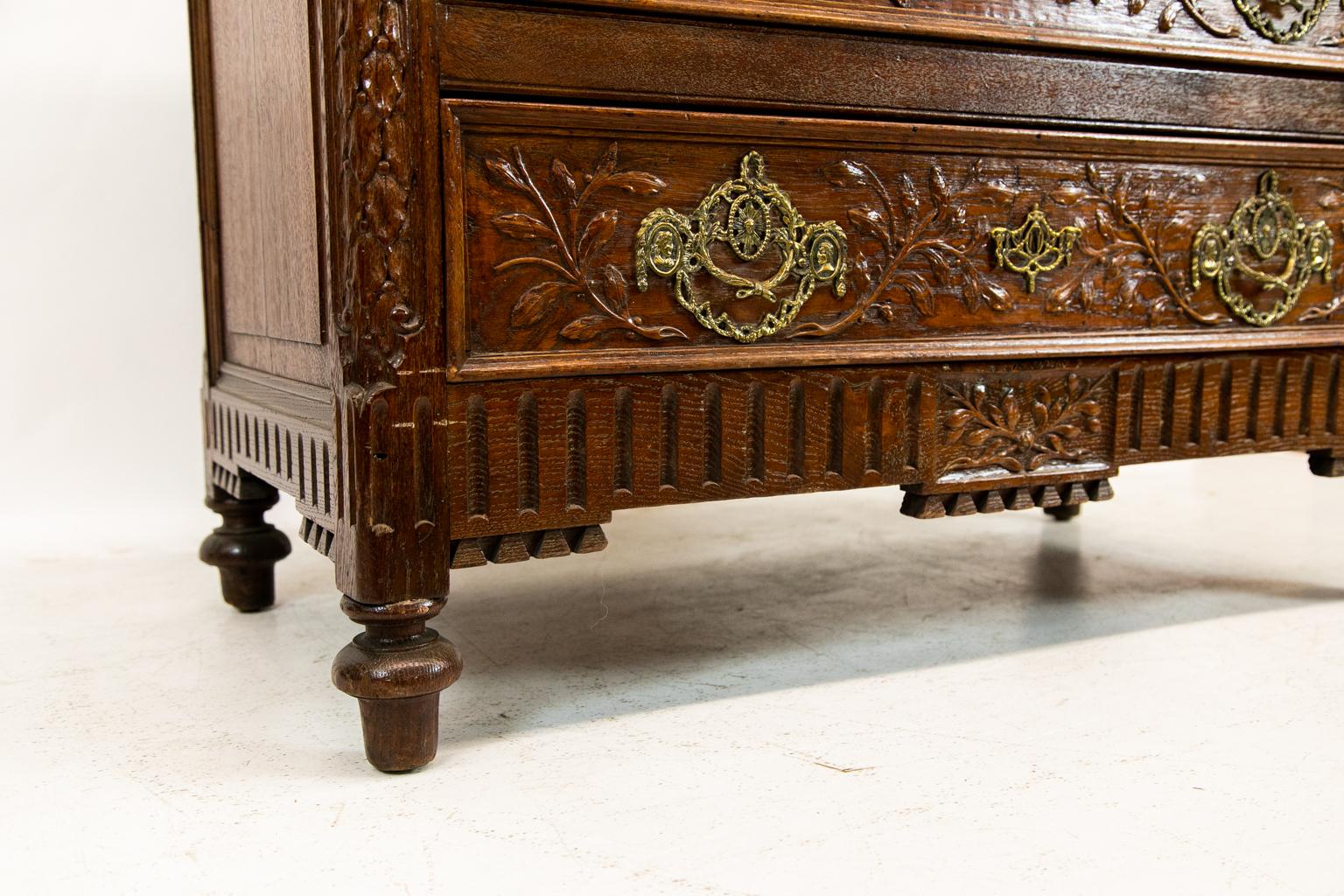 Brass Carved French Three Drawer Commode