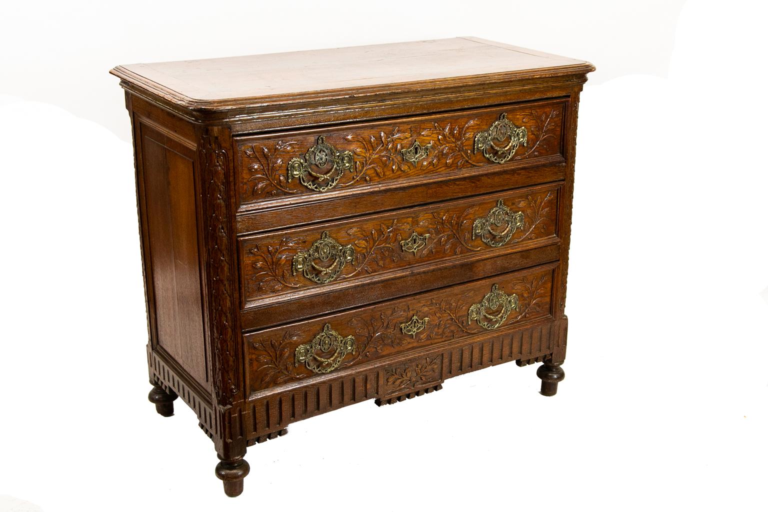Carved French Three Drawer Commode 3