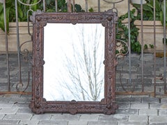 Carved French Tramp Art Mirror with Geometric Motifs, circa 1900