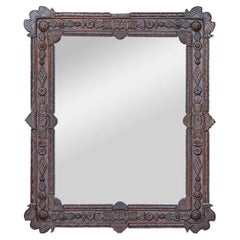 Carved French Tramp Art Mirror with Geometric Motifs, circa 1900