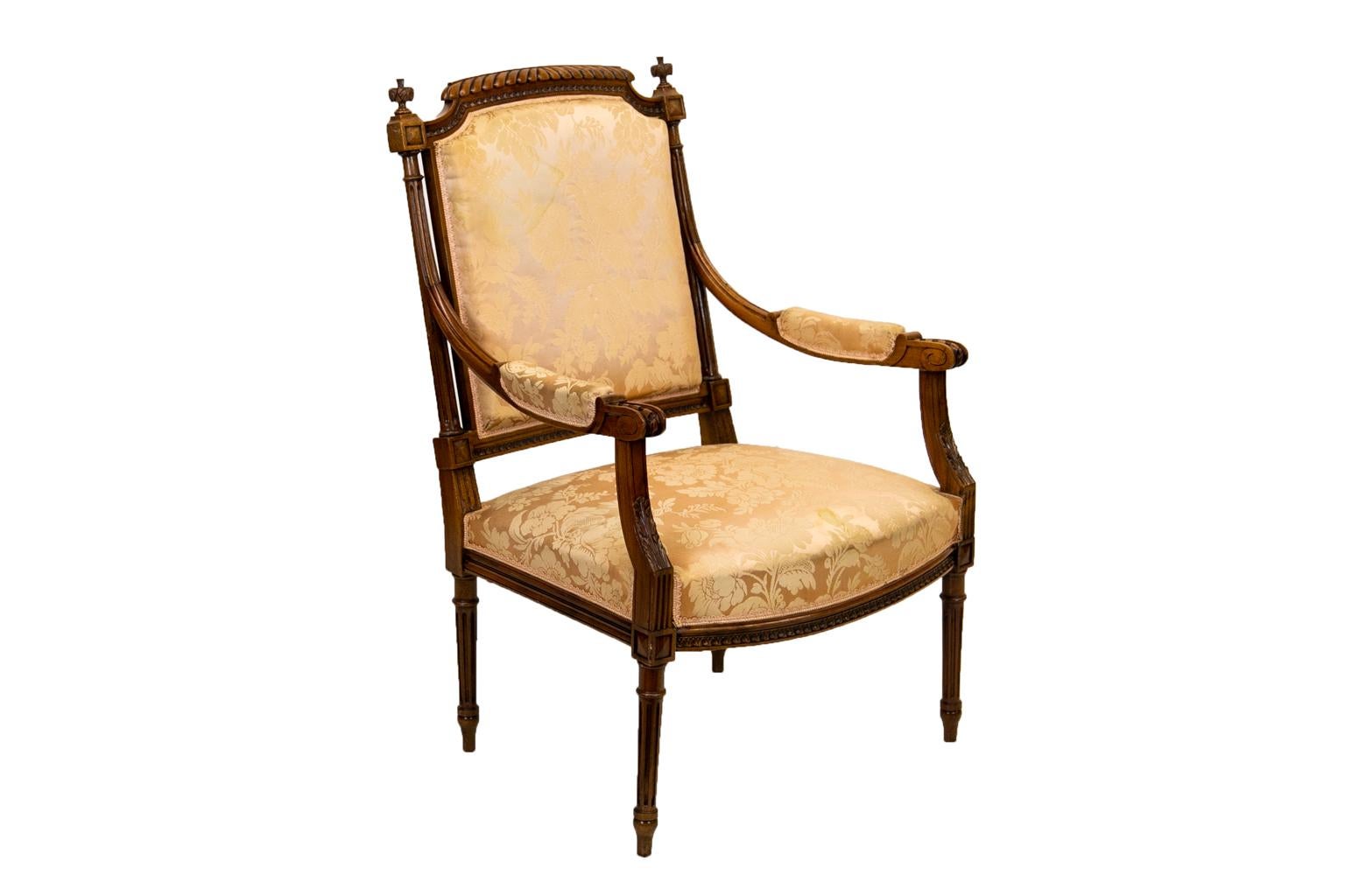 Carved French Walnut Armchair For Sale 2