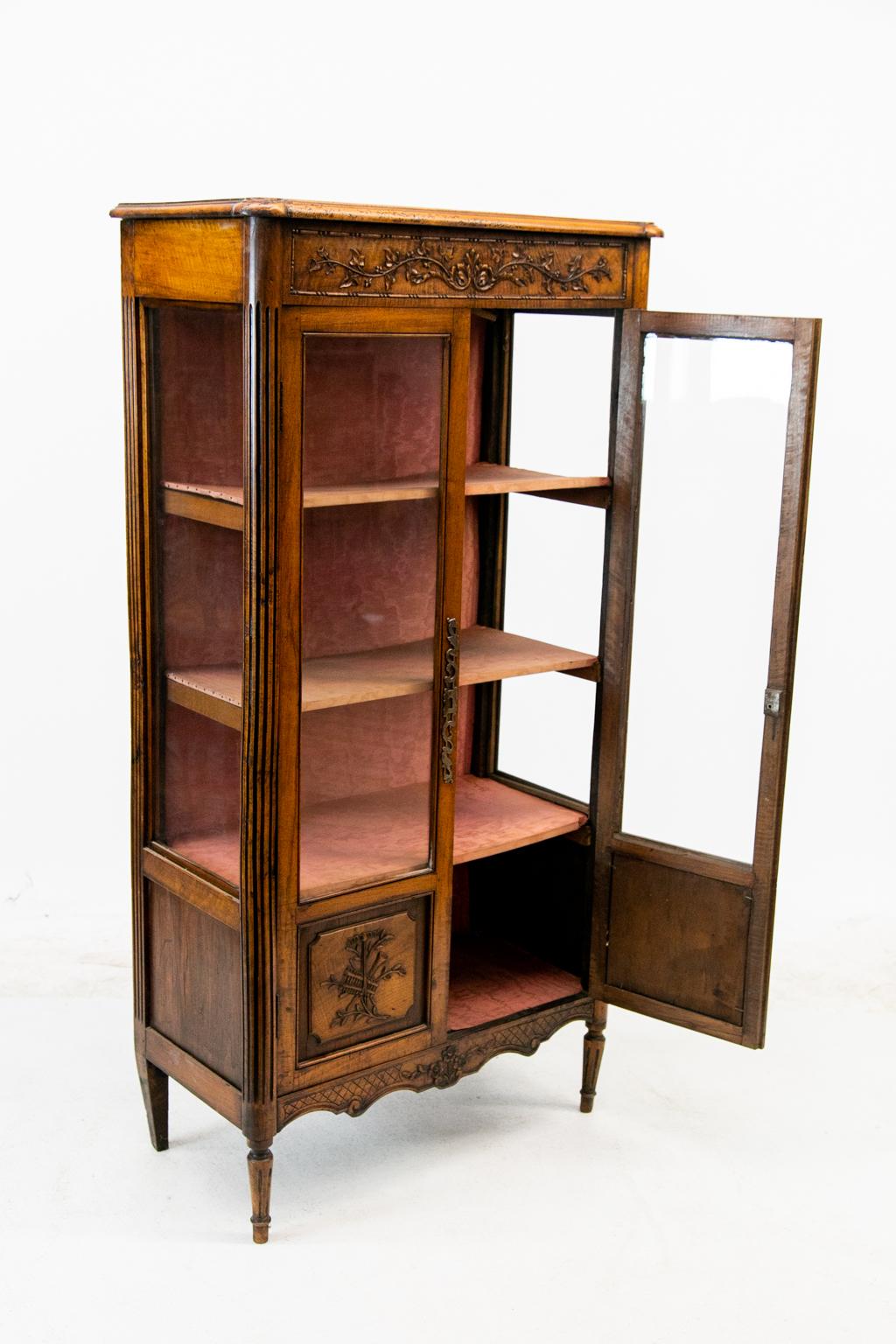 Steel Carved French Walnut Display Cabinet