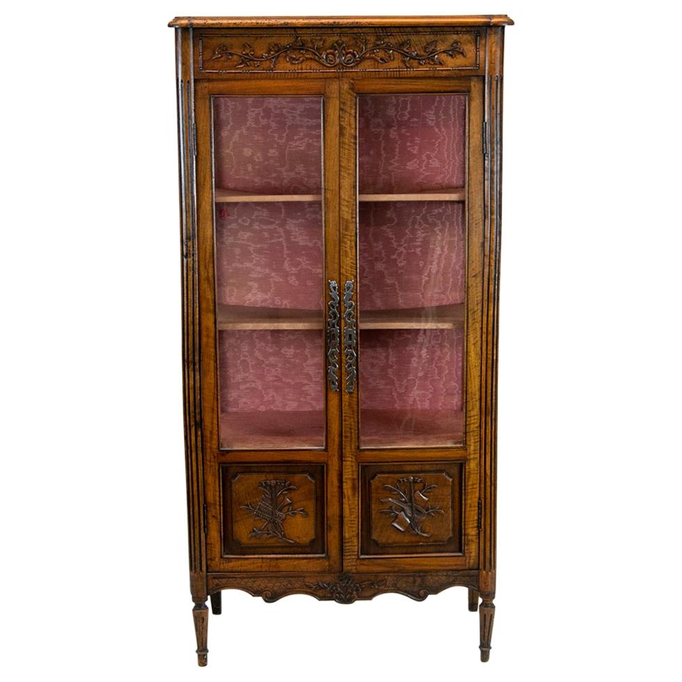 Carved French Walnut Display Cabinet