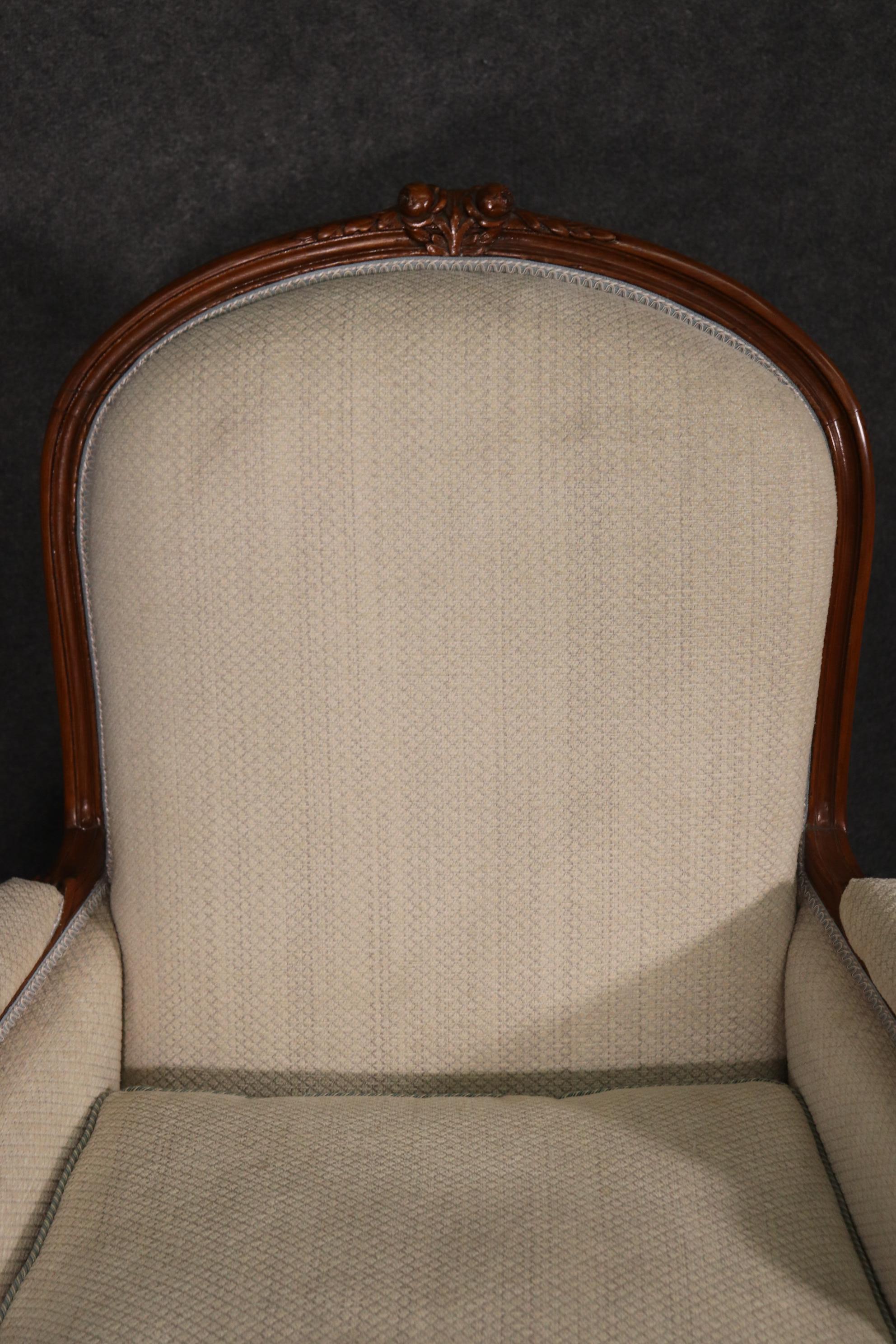Carved French Walnut Louis XV Arch Back Bergere Chair, Circa 1940 5