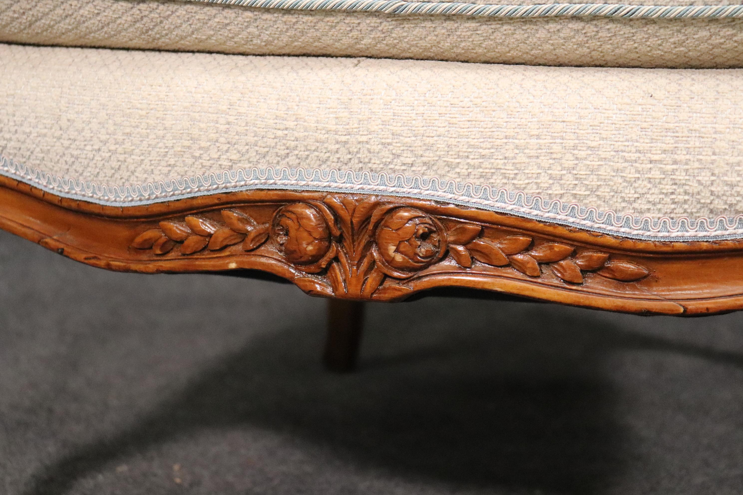 Carved French Walnut Louis XV Arch Back Bergere Chair, Circa 1940 7