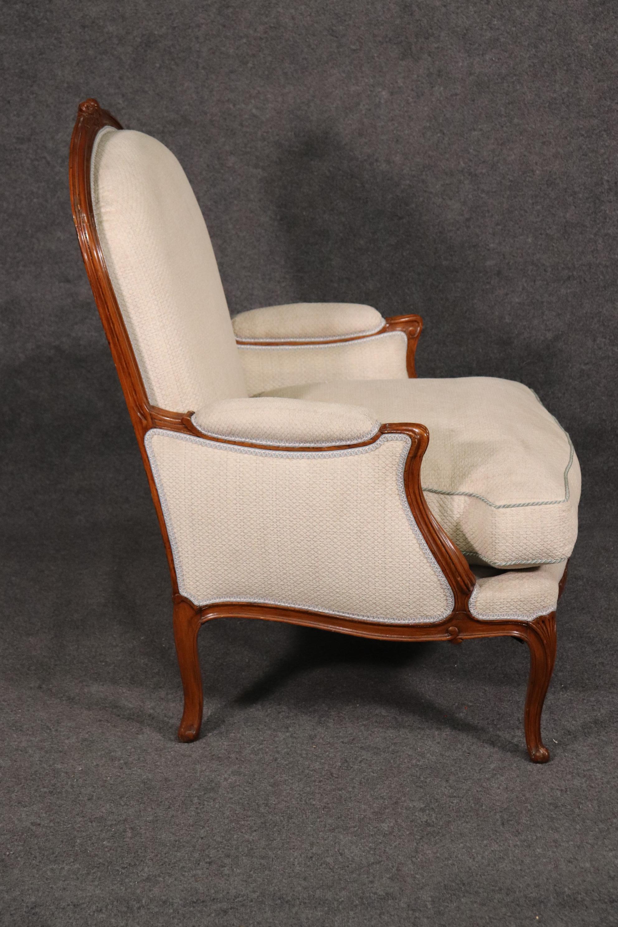 European Carved French Walnut Louis XV Arch Back Bergere Chair, Circa 1940