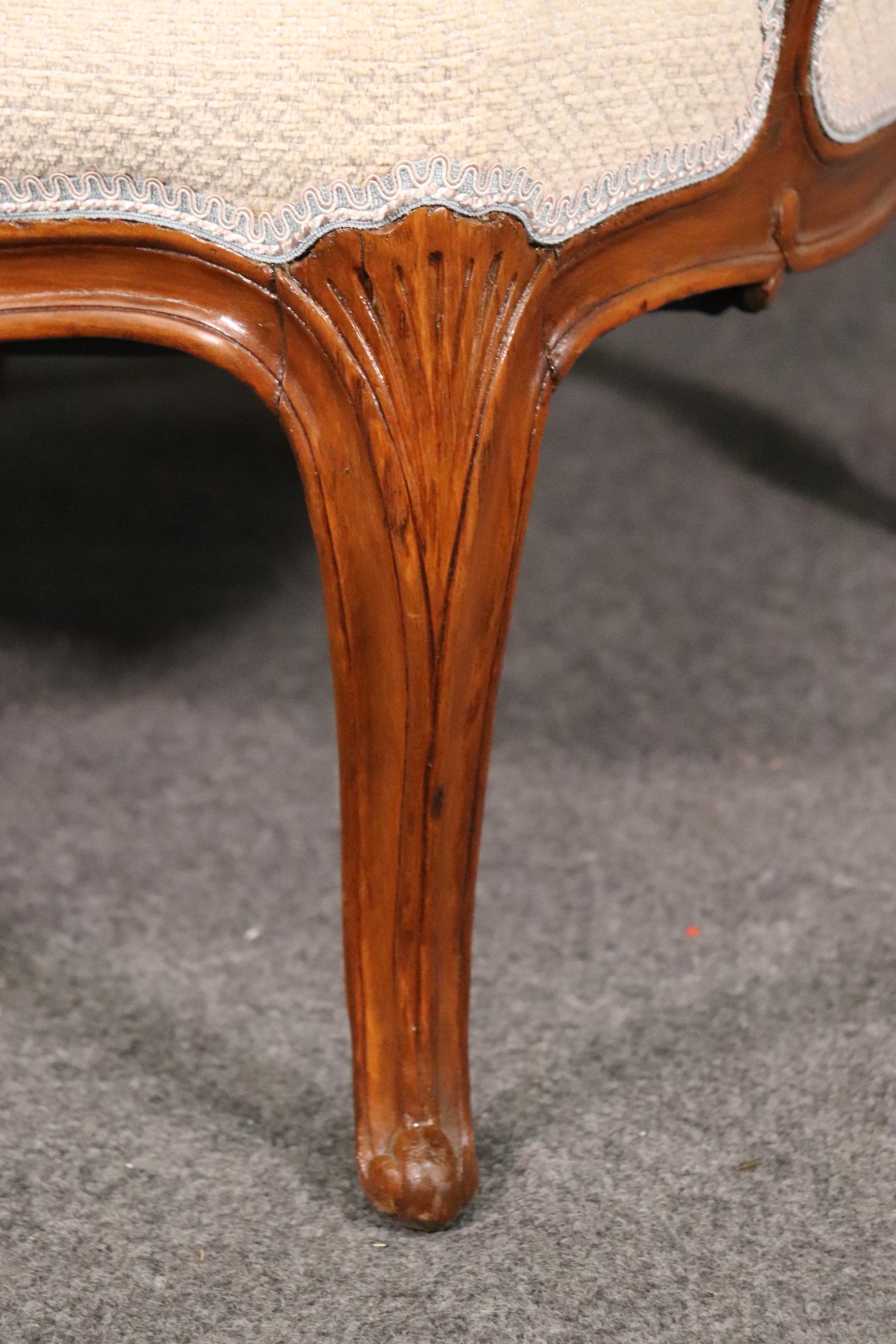 Carved French Walnut Louis XV Arch Back Bergere Chair, Circa 1940 2