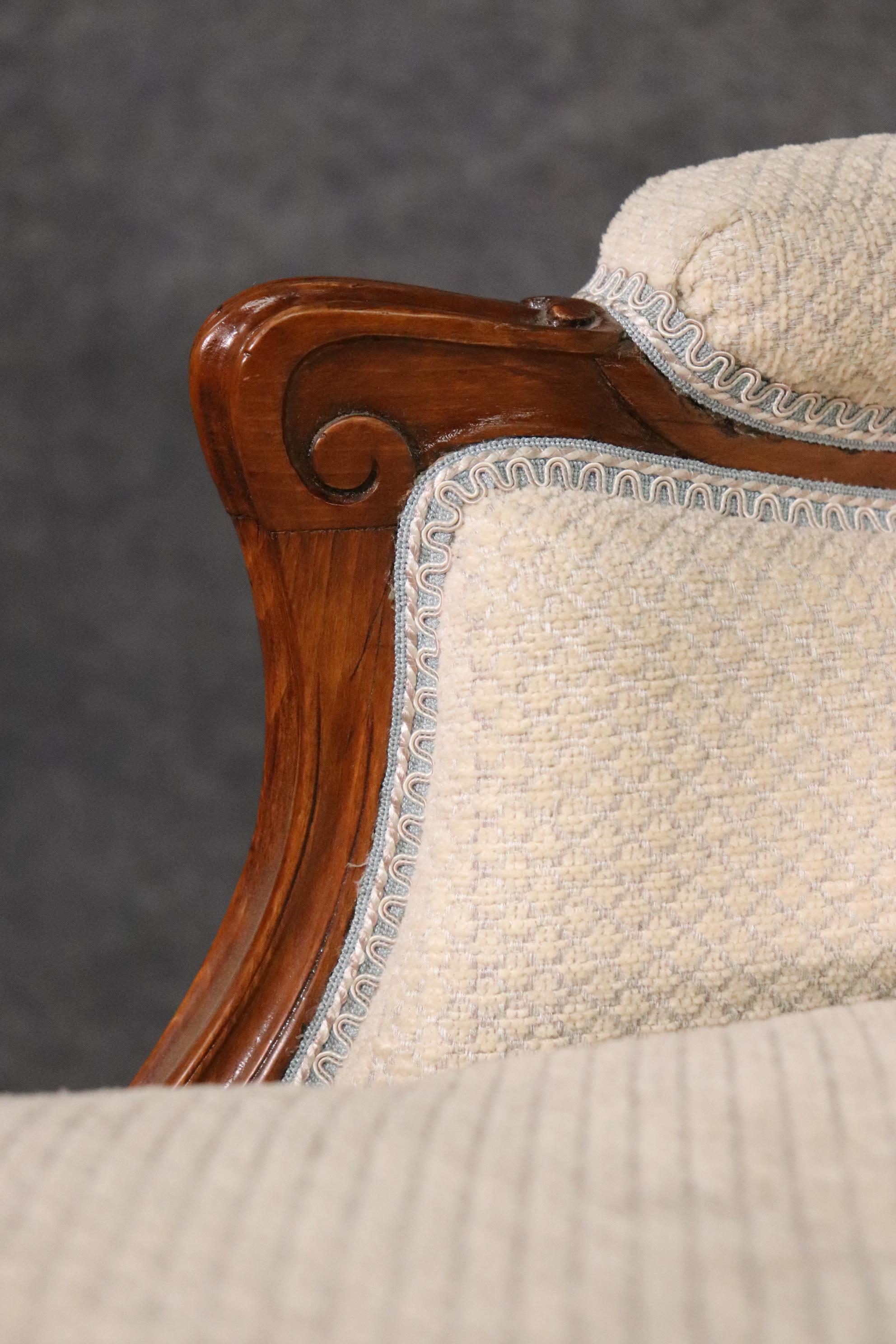 Carved French Walnut Louis XV Arch Back Bergere Chair, Circa 1940 3