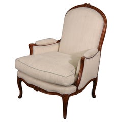 Carved French Walnut Louis XV Arch Back Bergere Chair, Circa 1940