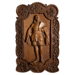Carved French walnut panel - Playwright Pierre Corneille (1606–1684), dated 1887