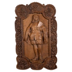 Pannello in noce francese intagliato - Drammaturgo Pierre Corneille (1606-1684), datato 1887