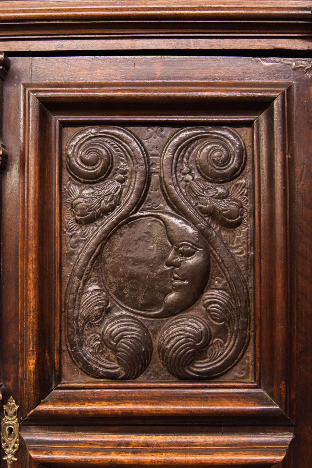 Hand-Carved Carved French Walnut Punched Tin Cabinet