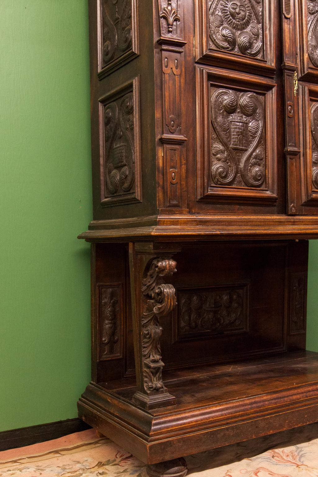 18th Century Carved French Walnut Punched Tin Cabinet