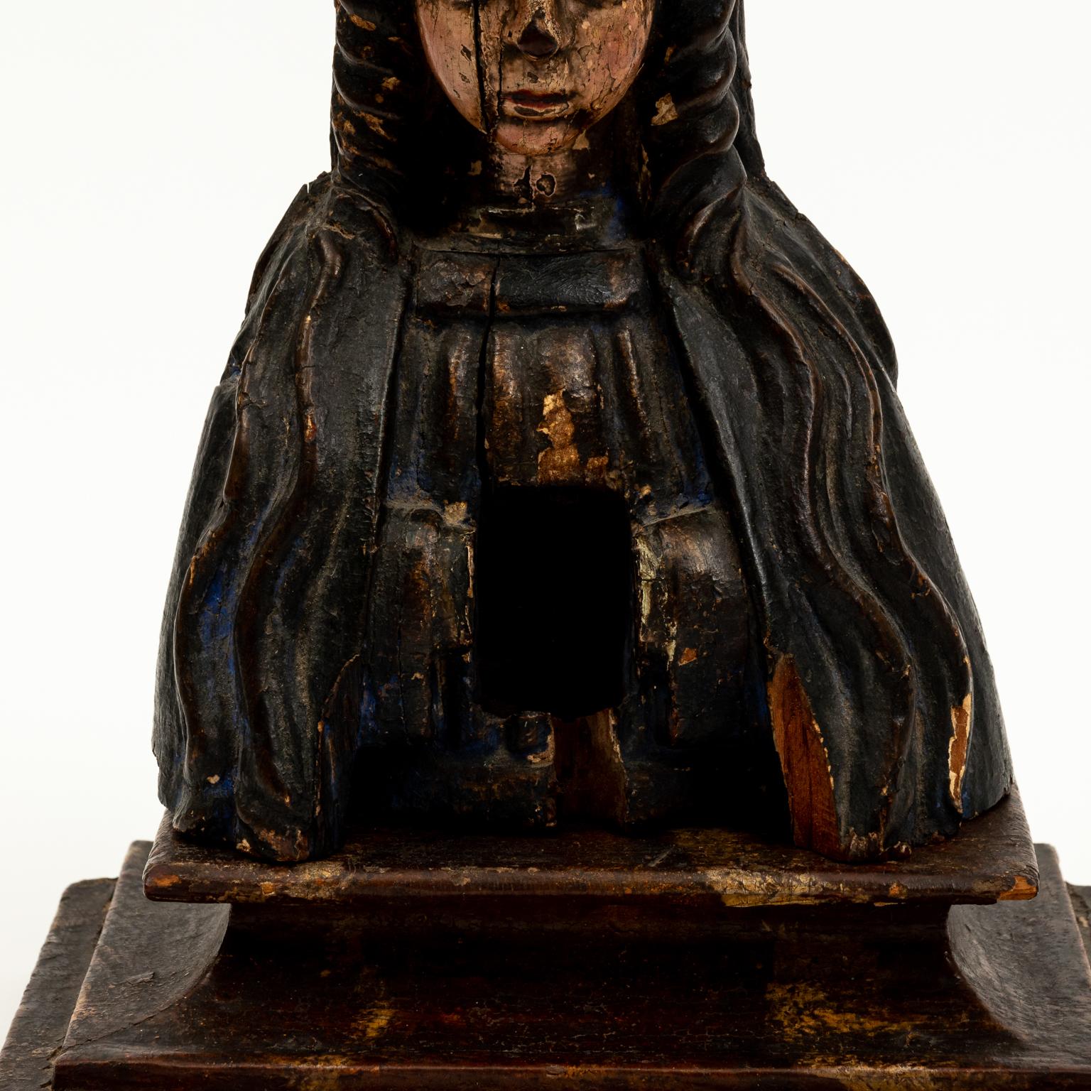 18th Century and Earlier Carved Fruitwood and Polychrome Female Reliquary