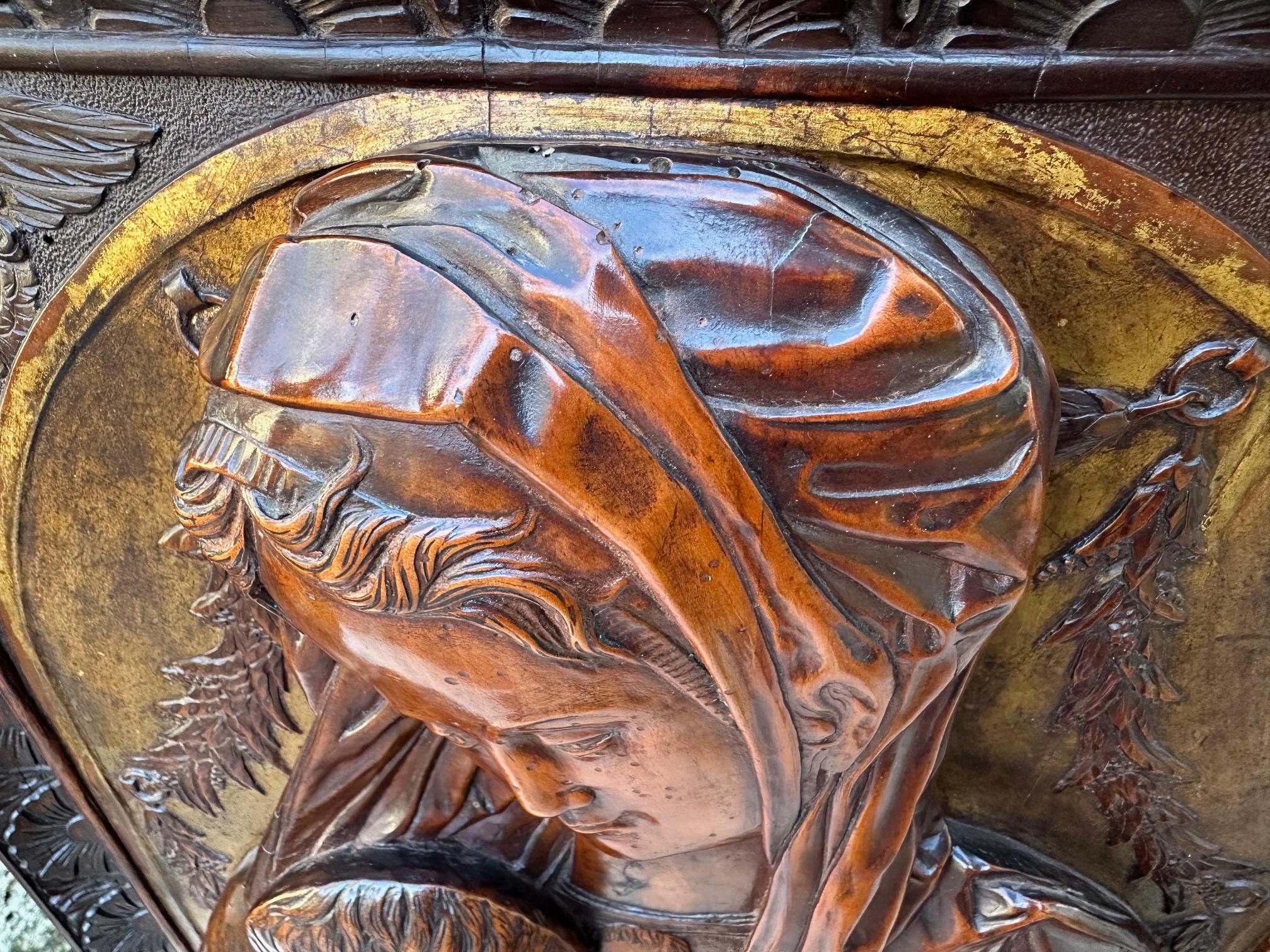 18th Century and Earlier Carved Fruitwood Plaque of Virgin and Child Madonna, after Donatello Sculpture For Sale