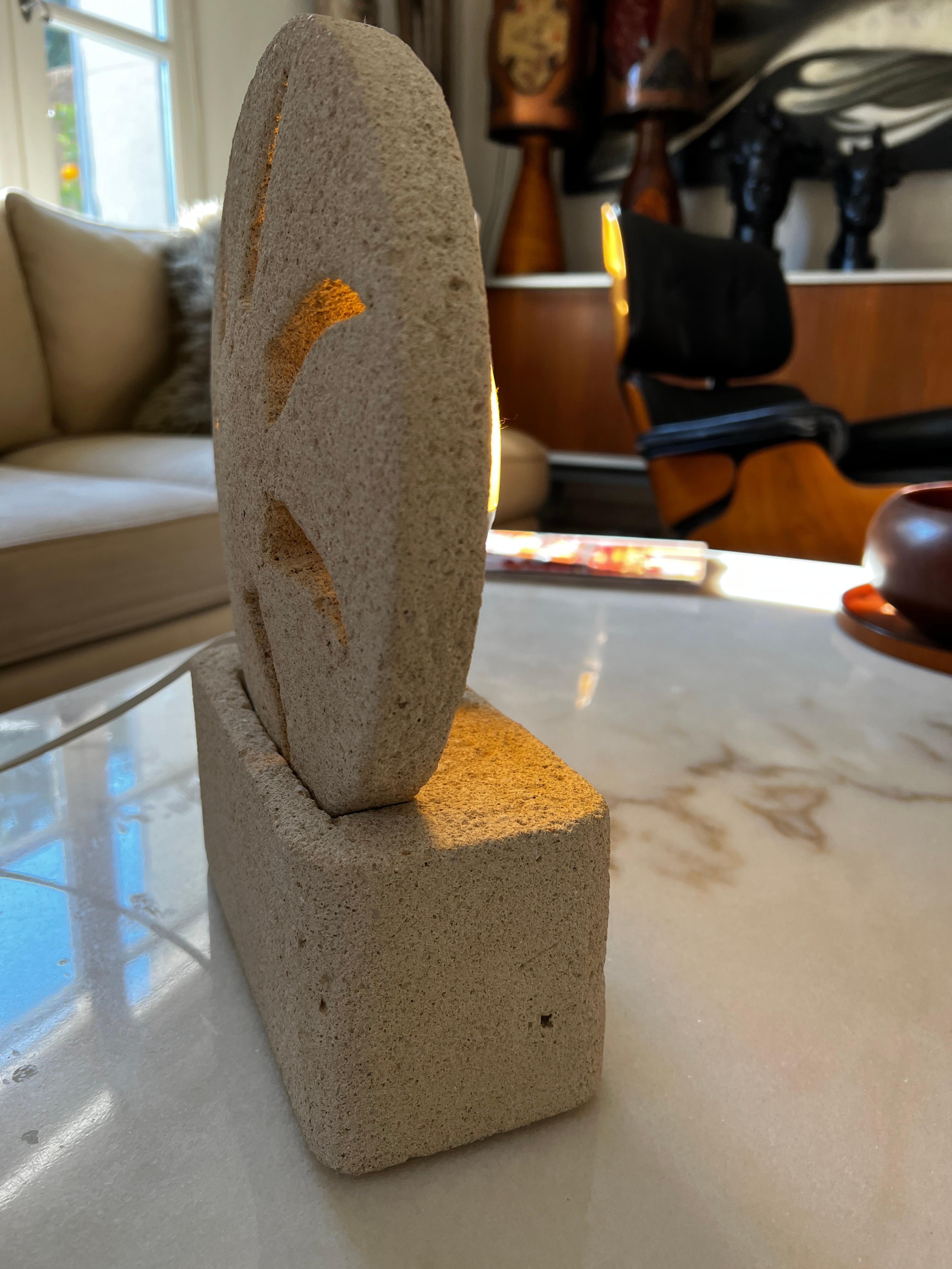 Mid-Century Modern Carved Gard Stone Lamp 1970 in Albert Tormos Style For Sale