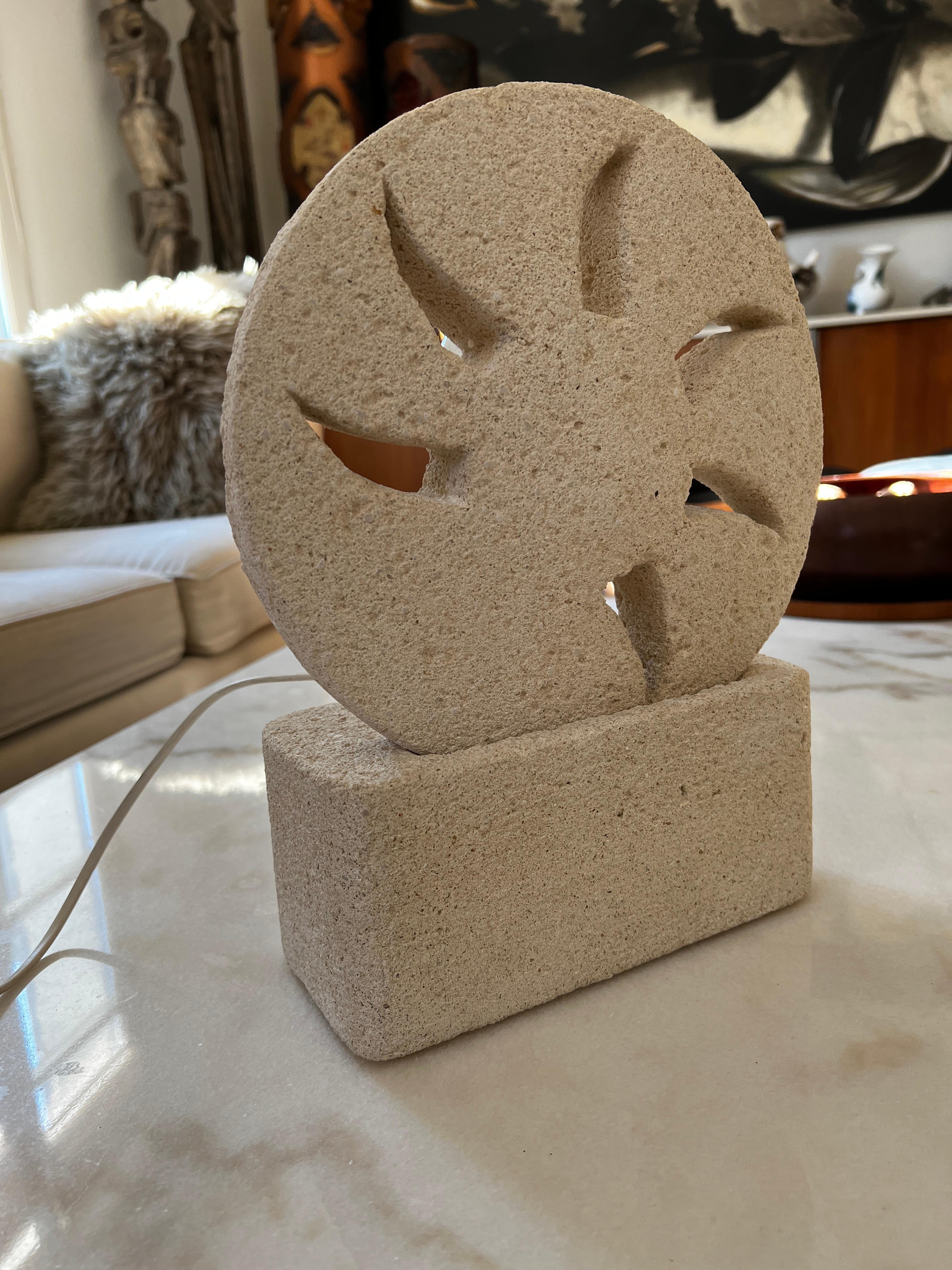 Late 20th Century Carved Gard Stone Lamp 1970 in Albert Tormos Style For Sale