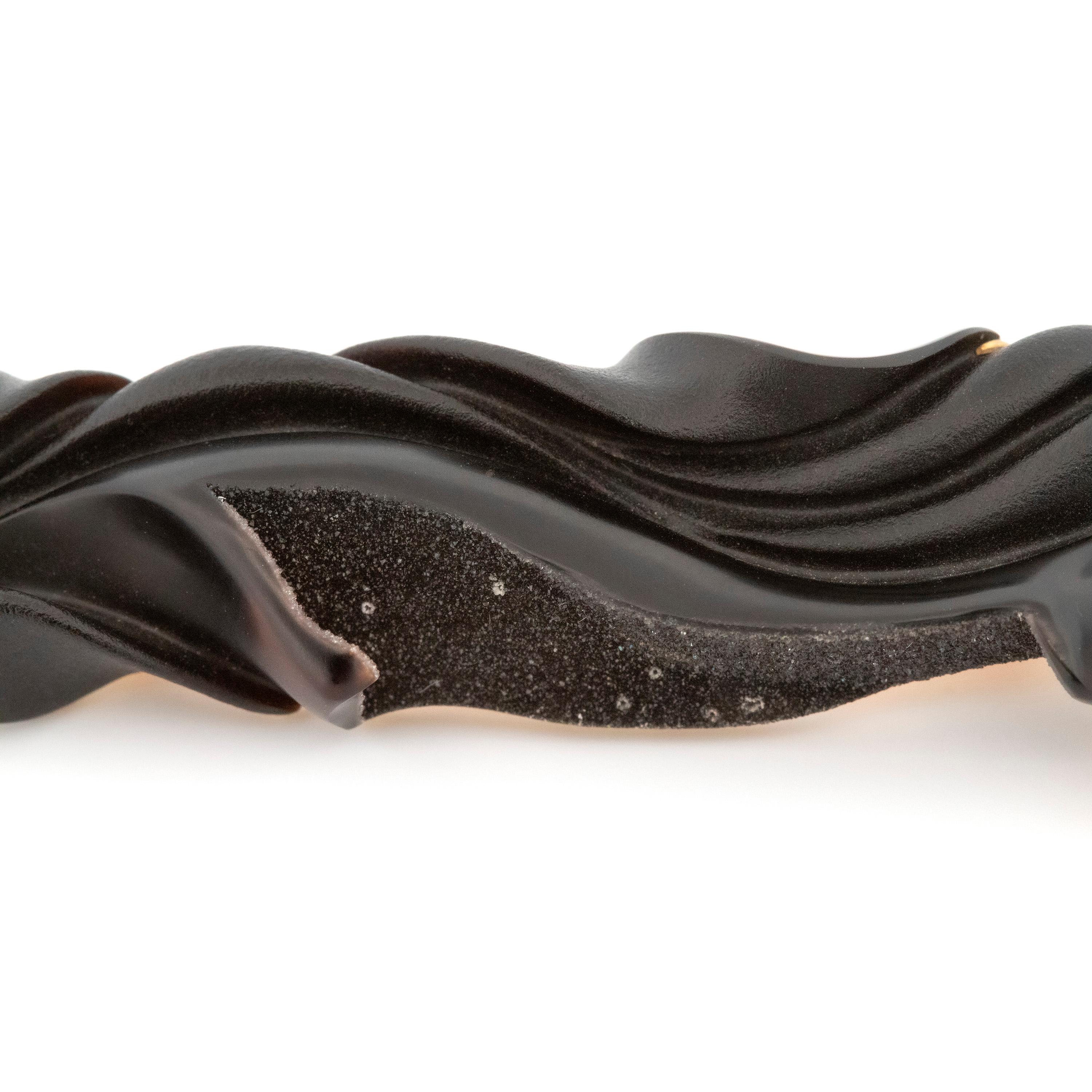 Brilliant Cut Carved Black Chalcedony Sculpture & Pearl 18kt Pendant, Enhancer, & Brooch For Sale