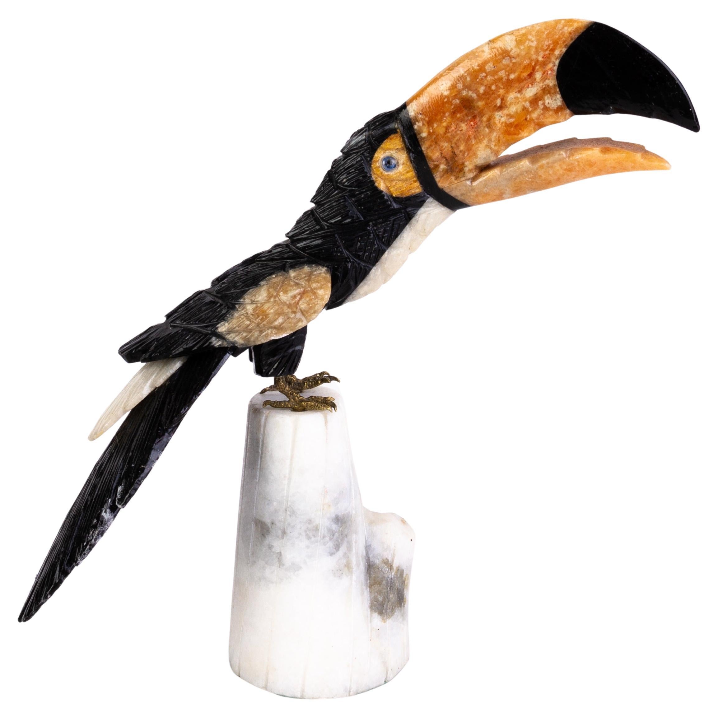 Carved Geode Gemstone Hardstone Exotic Pelican Bird Sculpture  For Sale