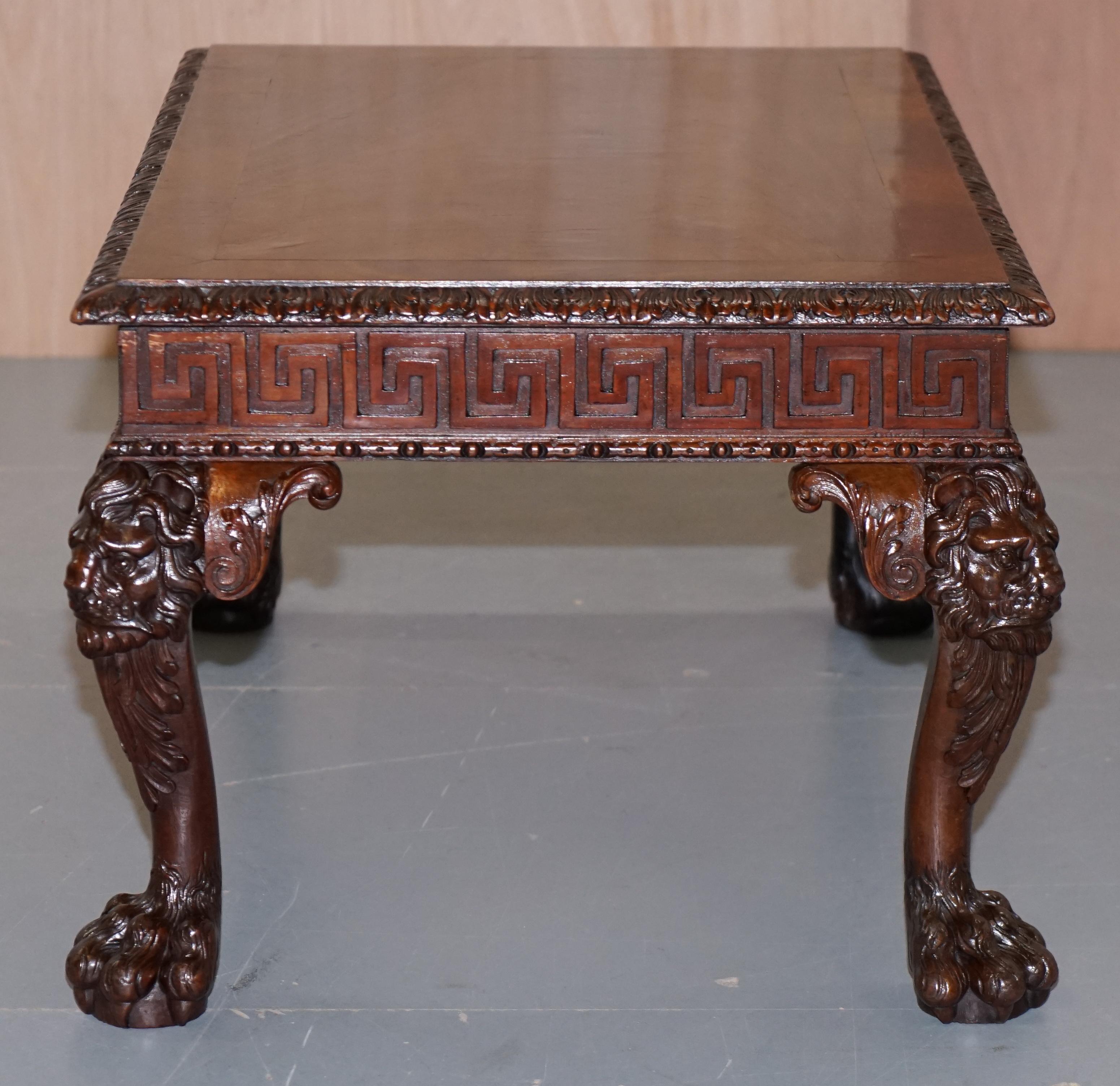Carved Georgian Irish Lion Head & Hairy Paw Feet Ornate Table Flamed Mahogany 2