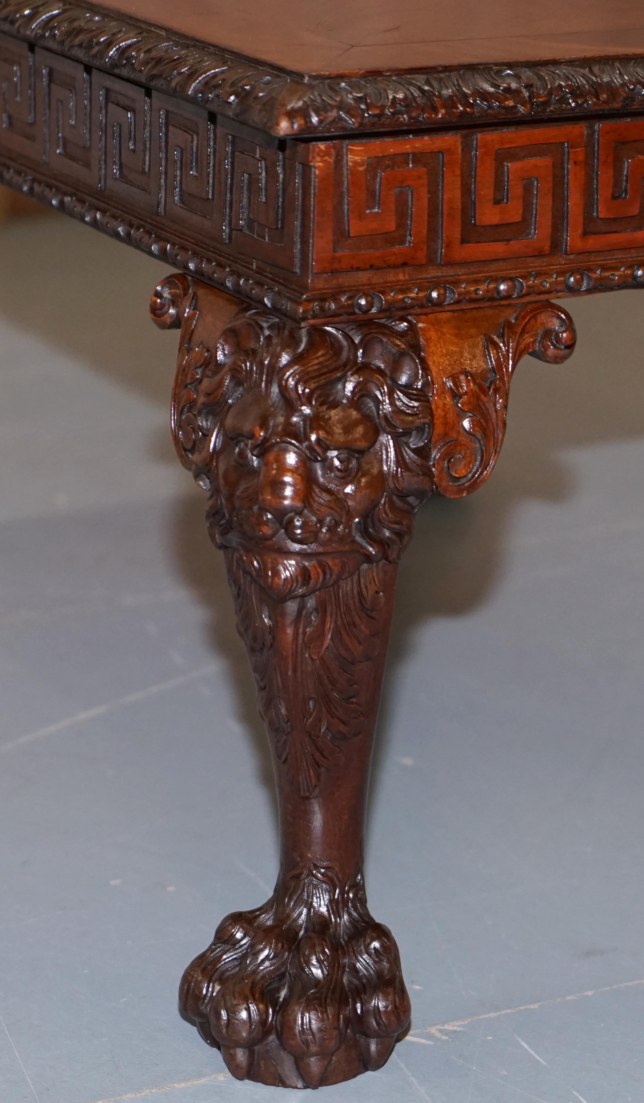 Carved Georgian Irish Lion Head & Hairy Paw Feet Ornate Table Flamed Mahogany 4