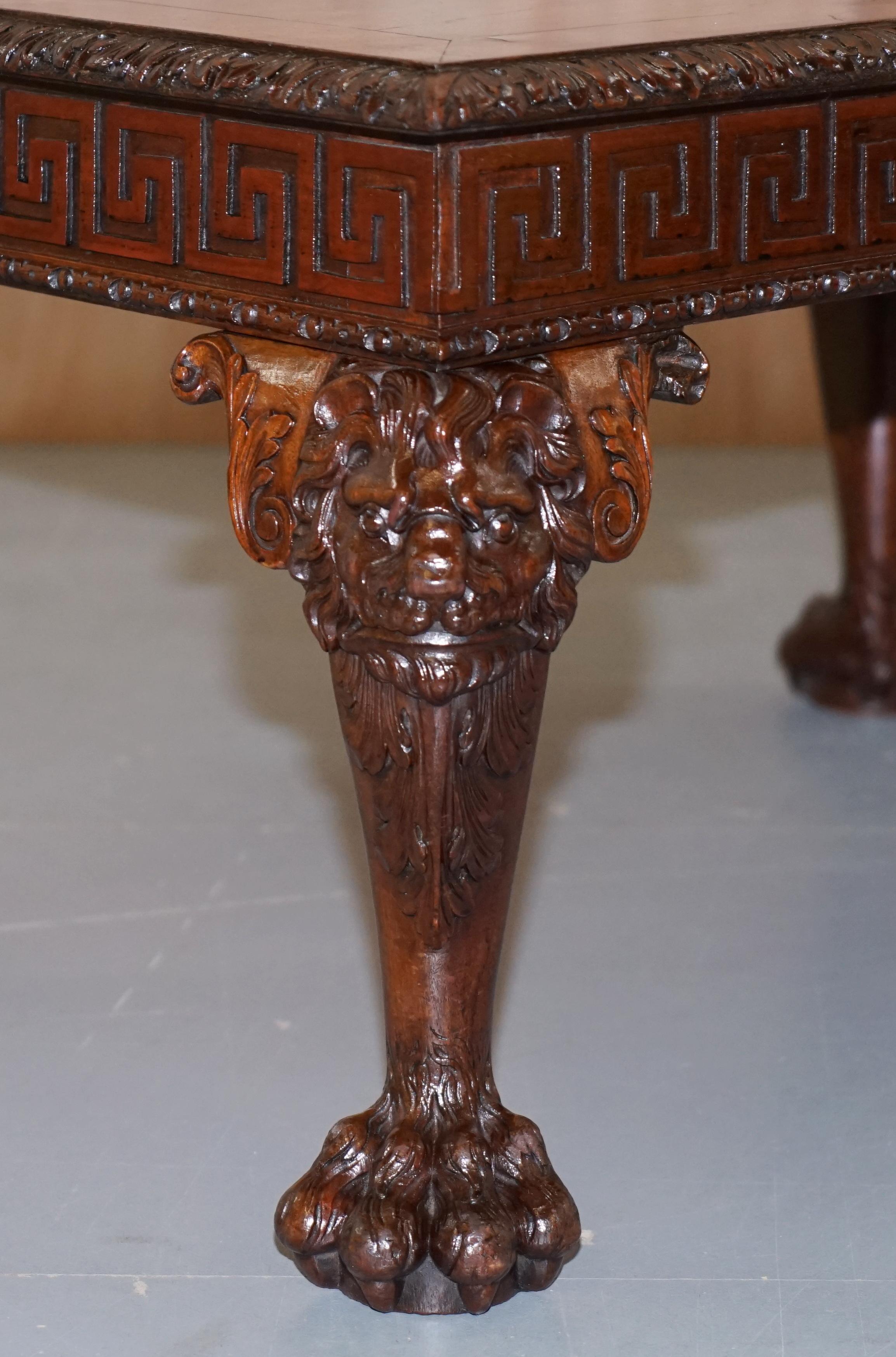 19th Century Carved Georgian Irish Lion Head & Hairy Paw Feet Ornate Table Flamed Mahogany